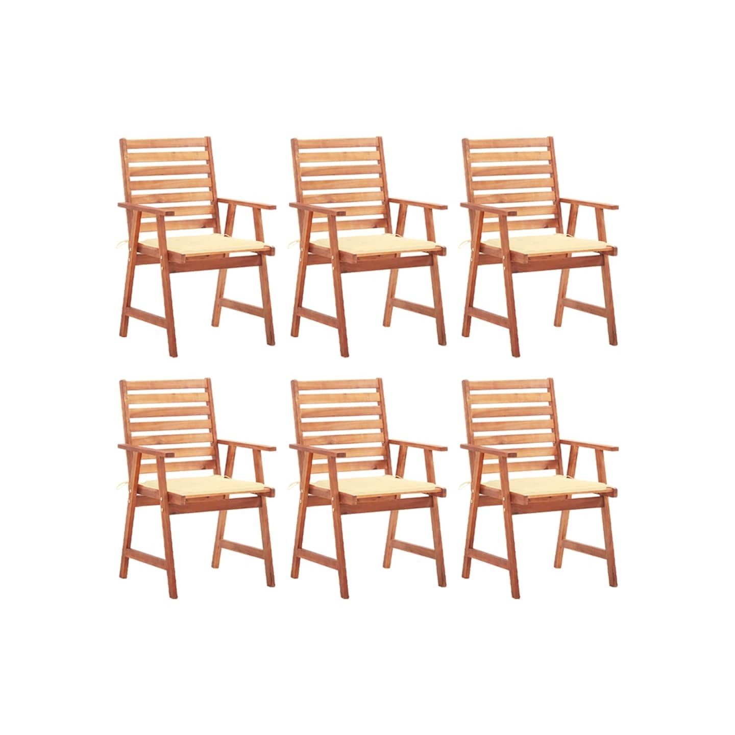 Chaises à manger d'extérieur lot de 6 et coussins Acacia massif