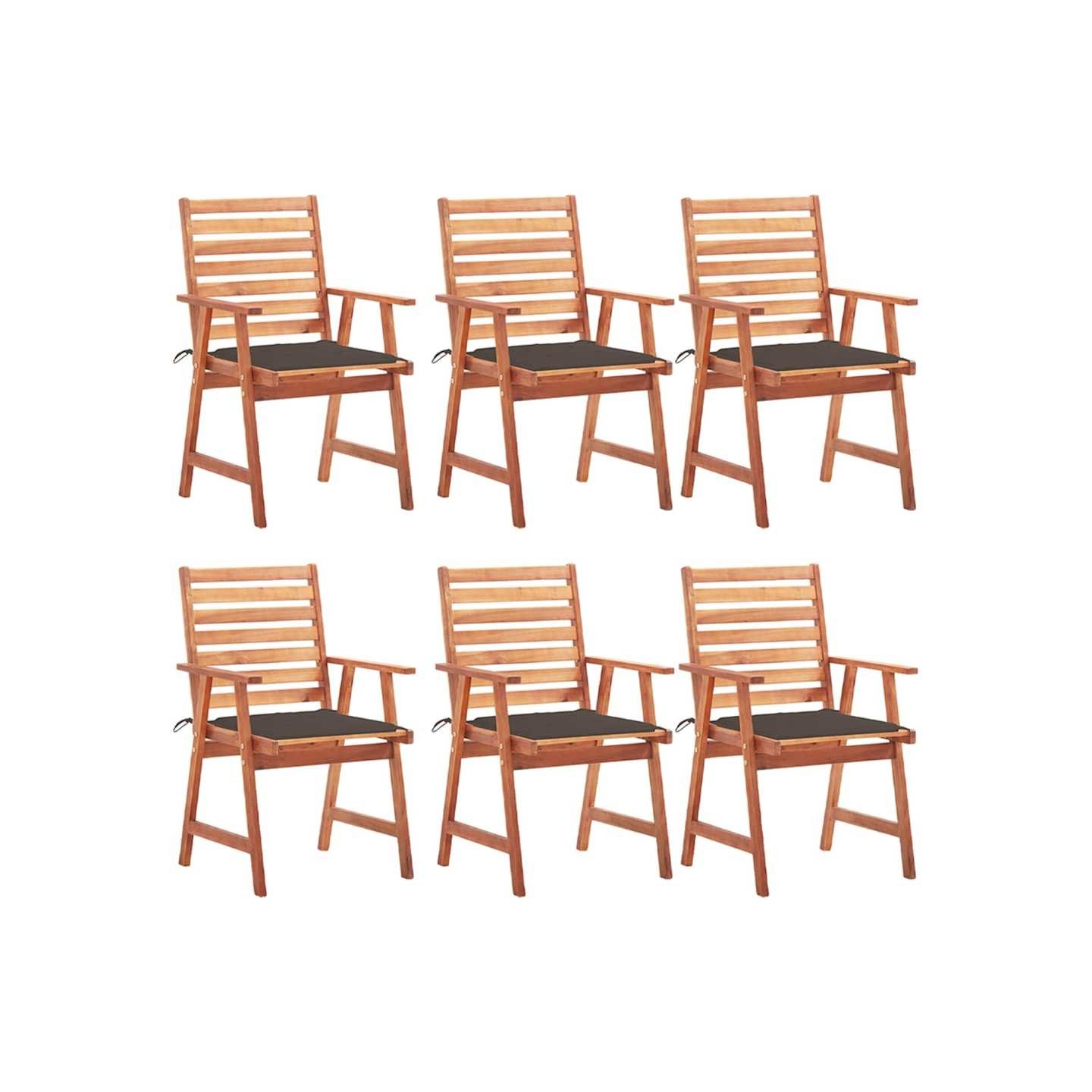 Chaises à manger d'extérieur lot de 6 et coussins Acacia massif