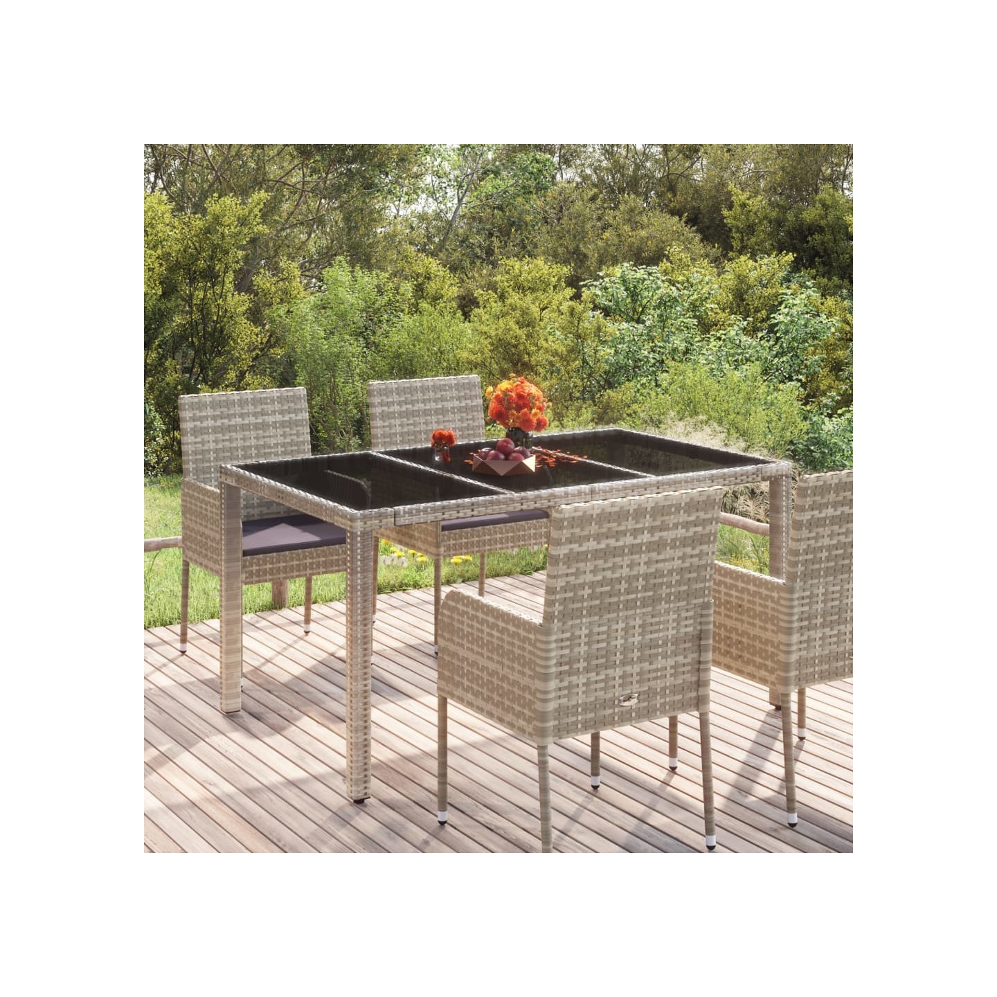 Table de jardin dessus en verre Gris 150x90x75cm Résine tressée