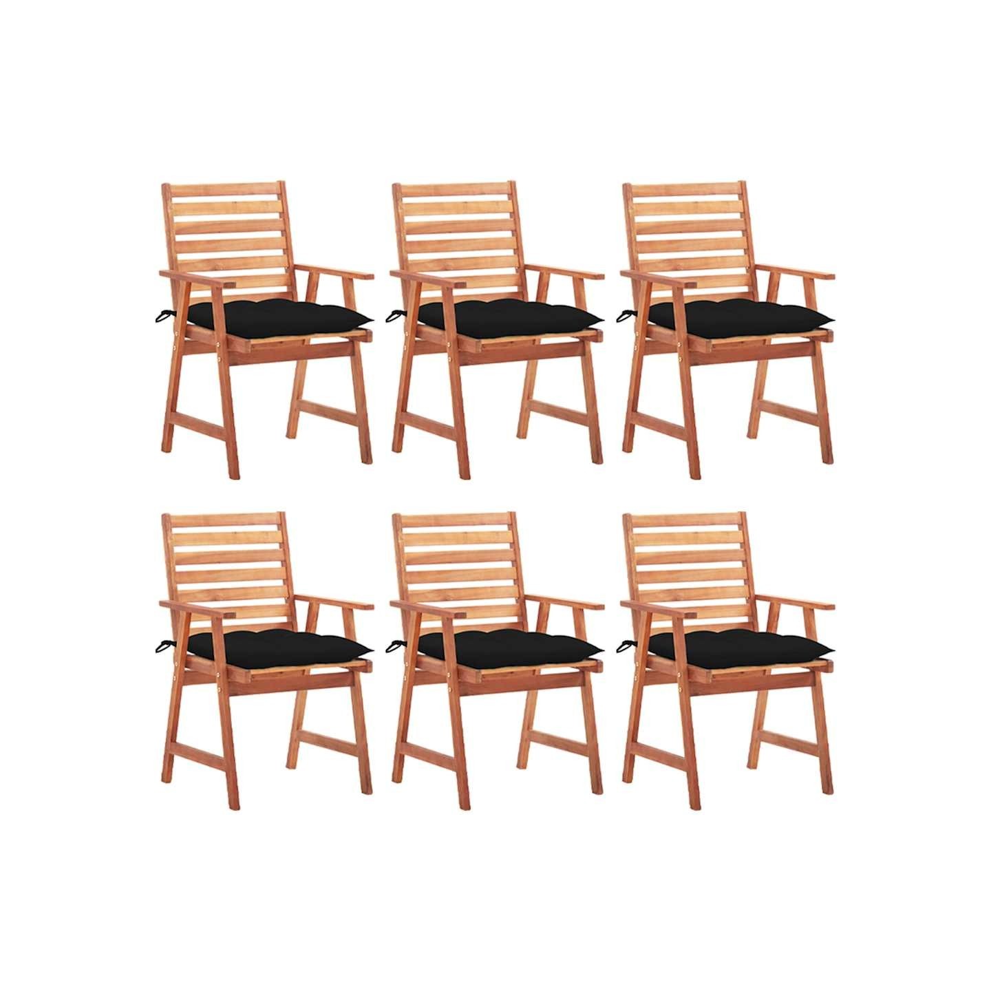 Chaises à manger d'extérieur lot de 6 et coussins Acacia massif
