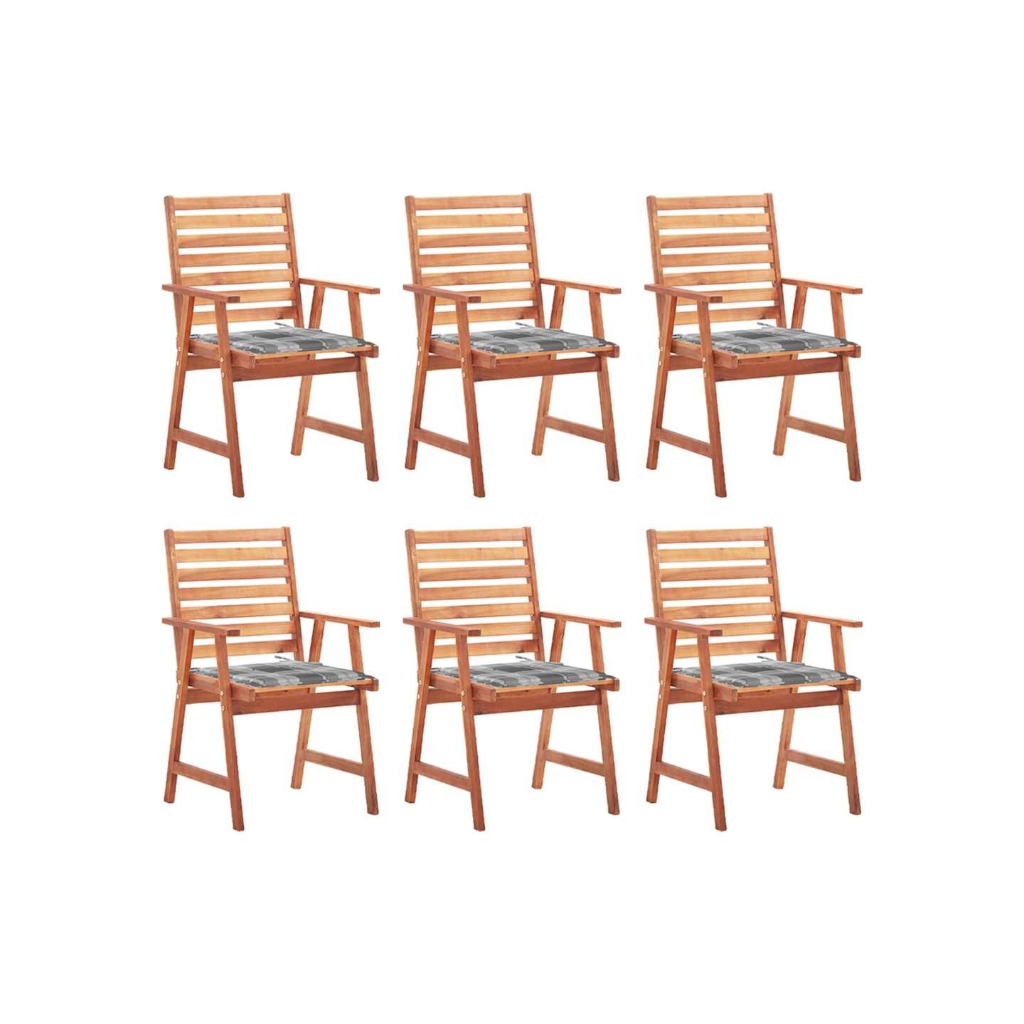 Chaises à manger d'extérieur lot de 6 et coussins Acacia massif