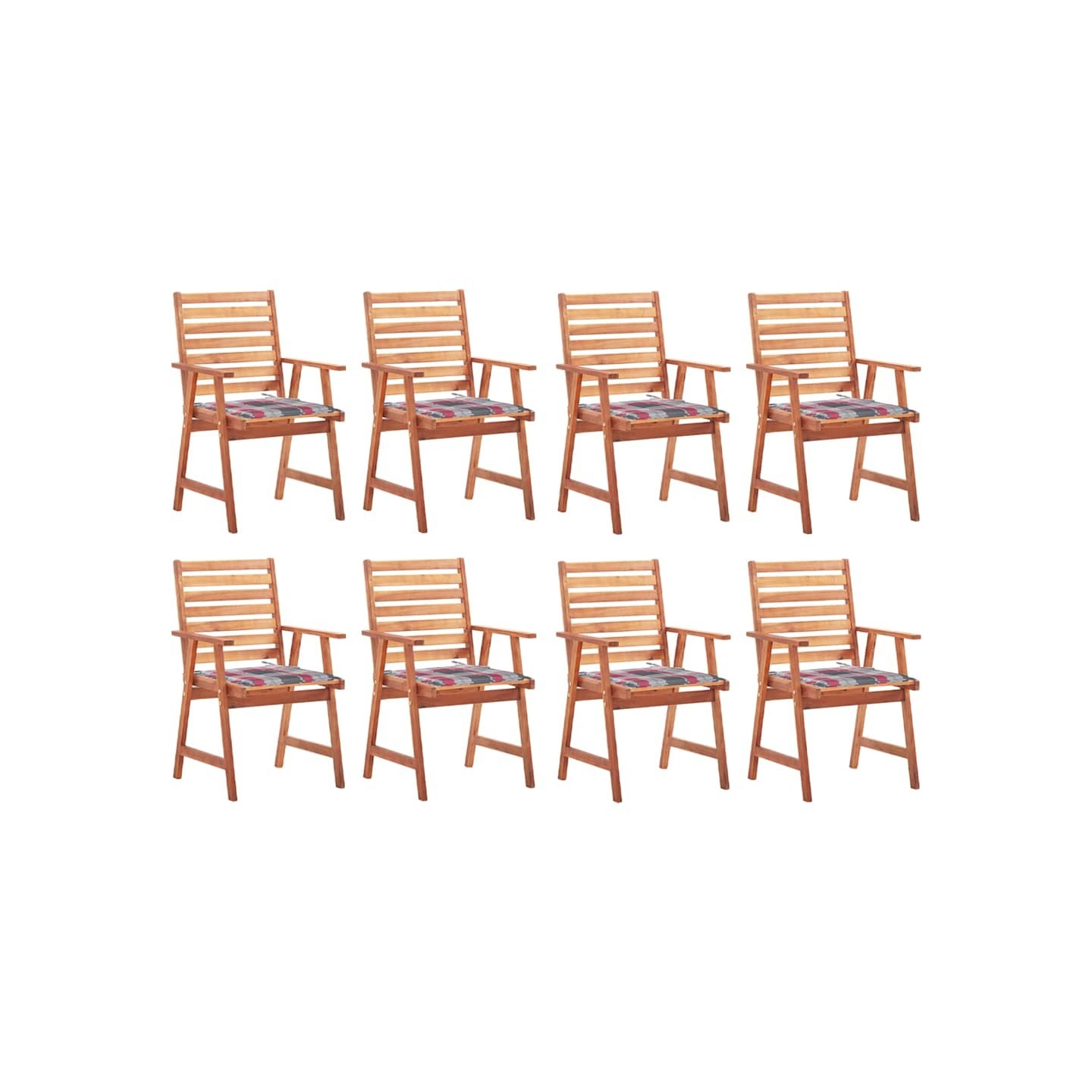 Chaises à manger d'extérieur lot de 8 et coussins Acacia massif