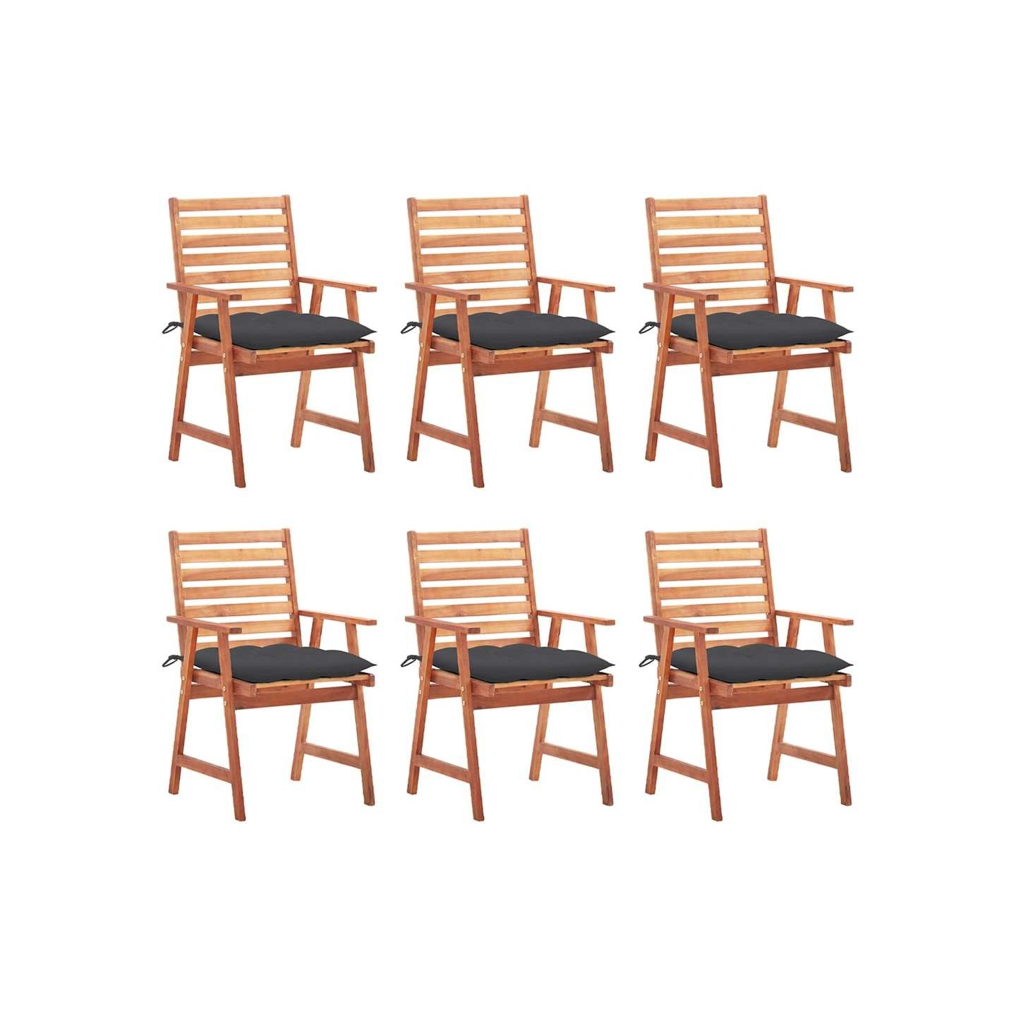 Chaises à manger d'extérieur lot de 6 et coussins Acacia massif