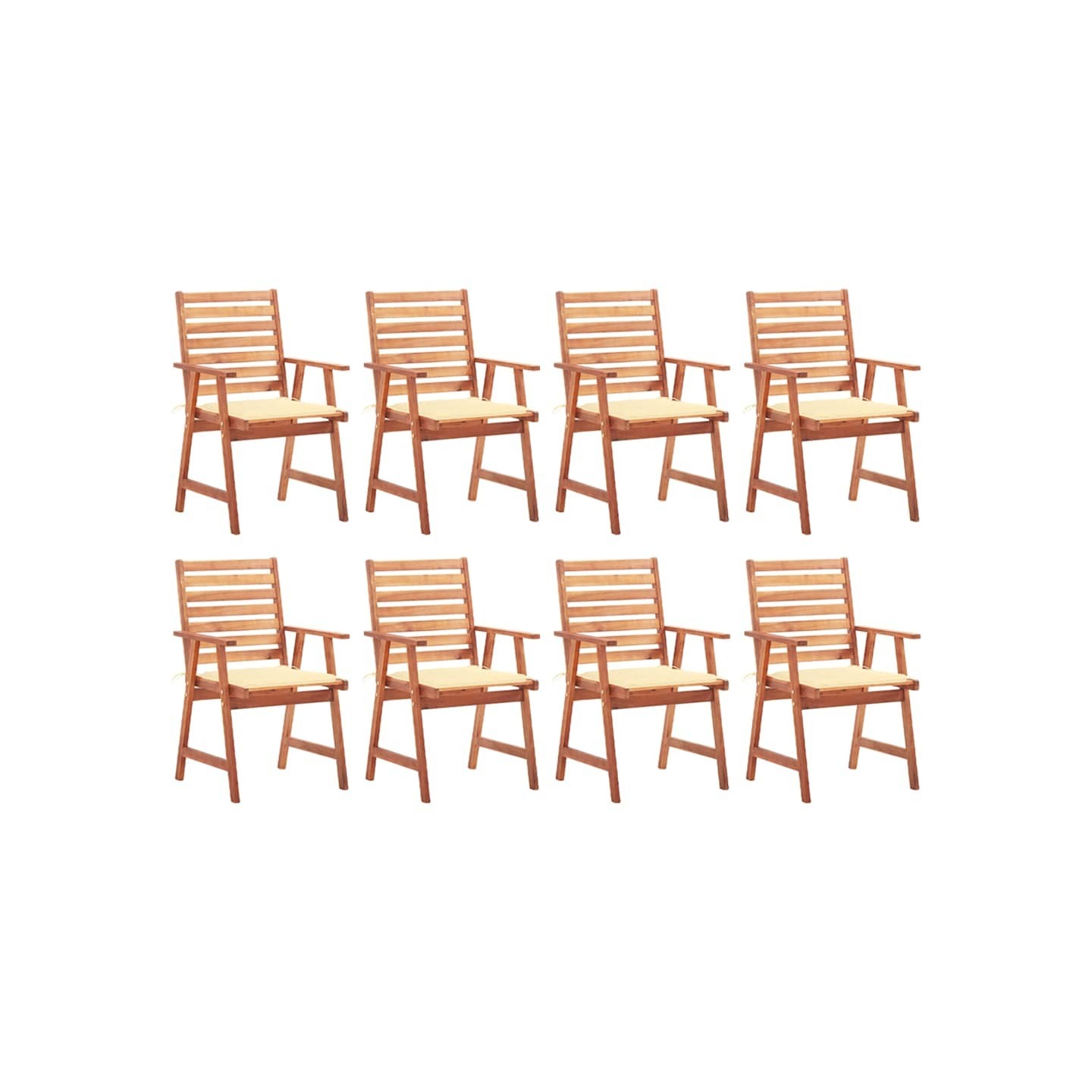 Chaises à manger d'extérieur lot de 8 et coussins Acacia massif