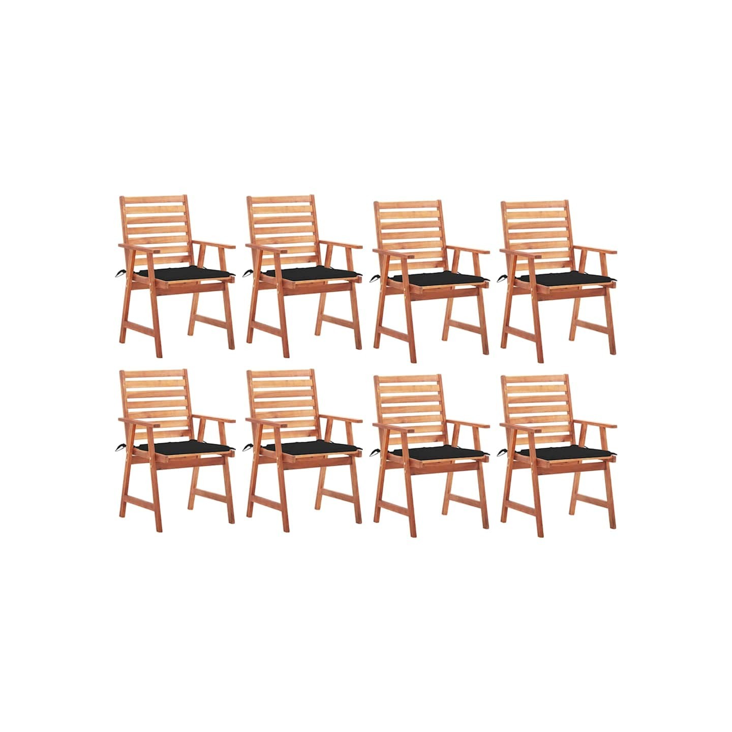 Chaises à manger d'extérieur lot de 8 et coussins Acacia massif