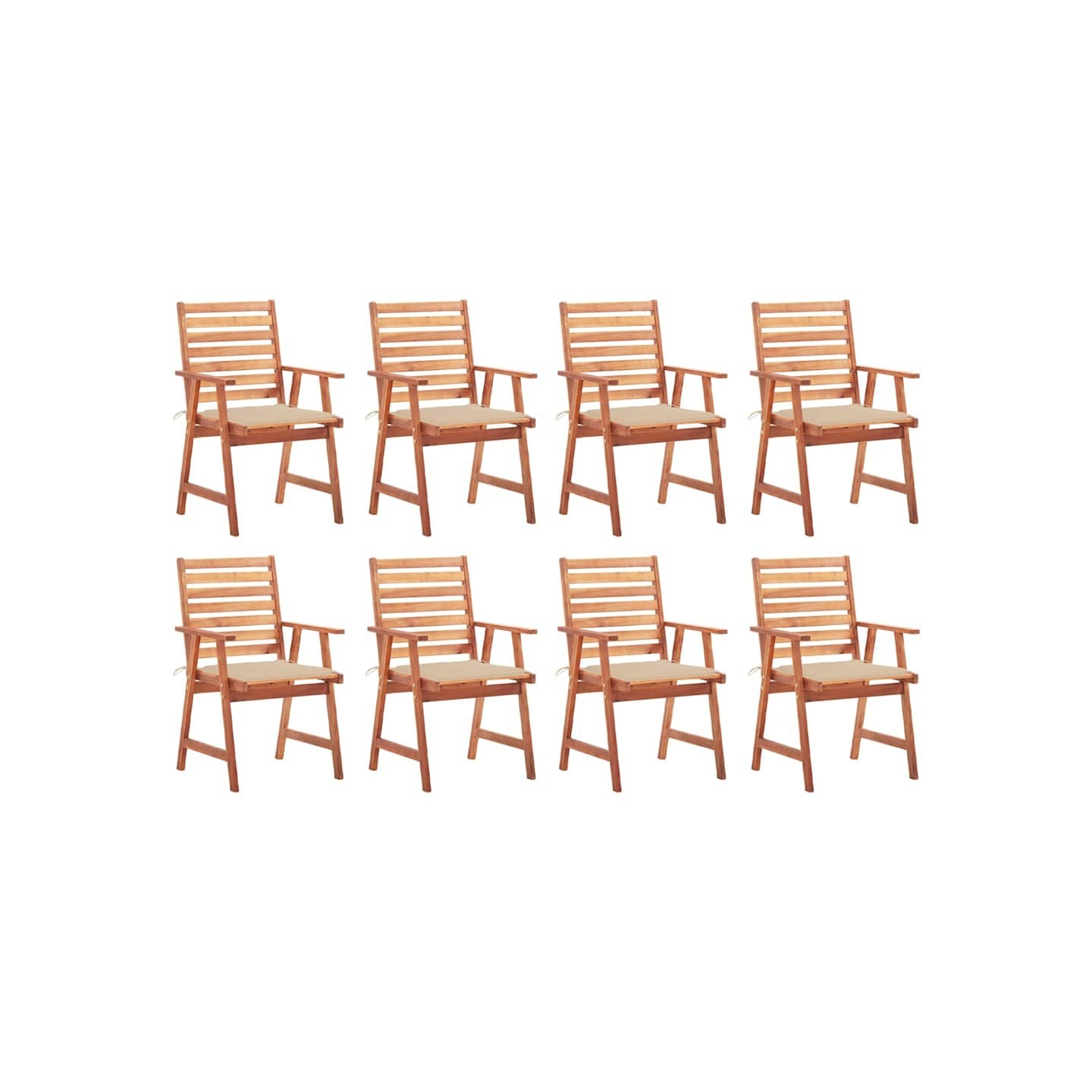 Chaises à manger d'extérieur lot de 8 et coussins Acacia massif