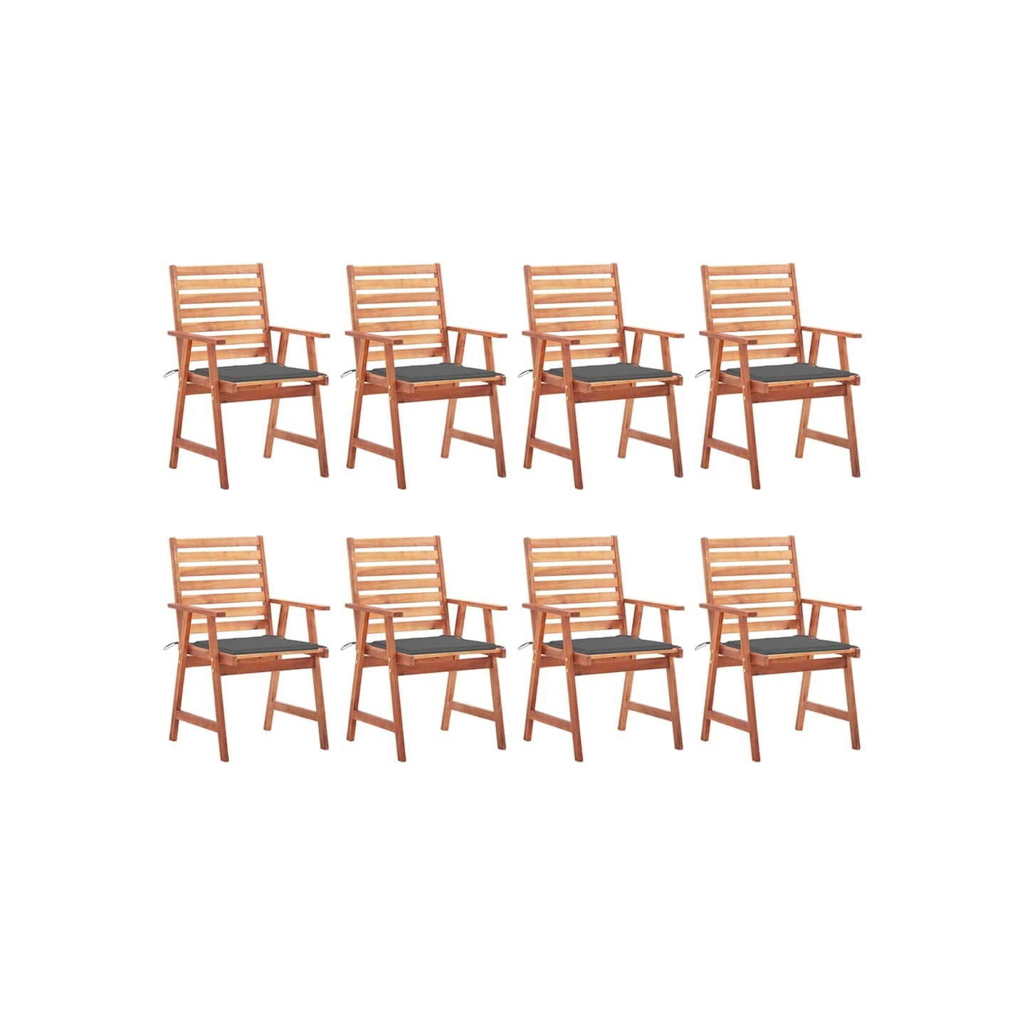 Chaises à manger d'extérieur lot de 8 et coussins Acacia massif