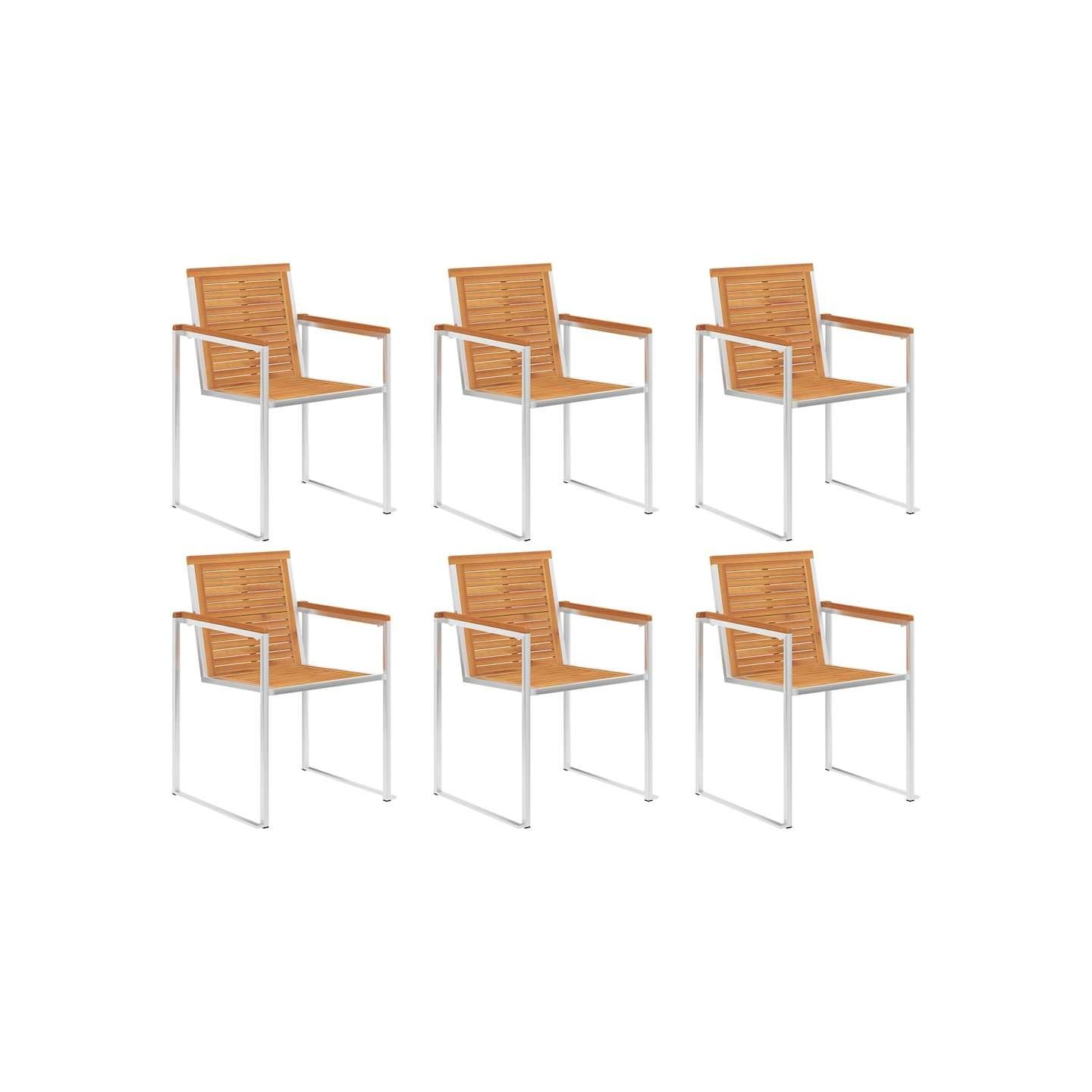 Chaises de jardin lot de 6 Bois d'acacia et acier inoxydable