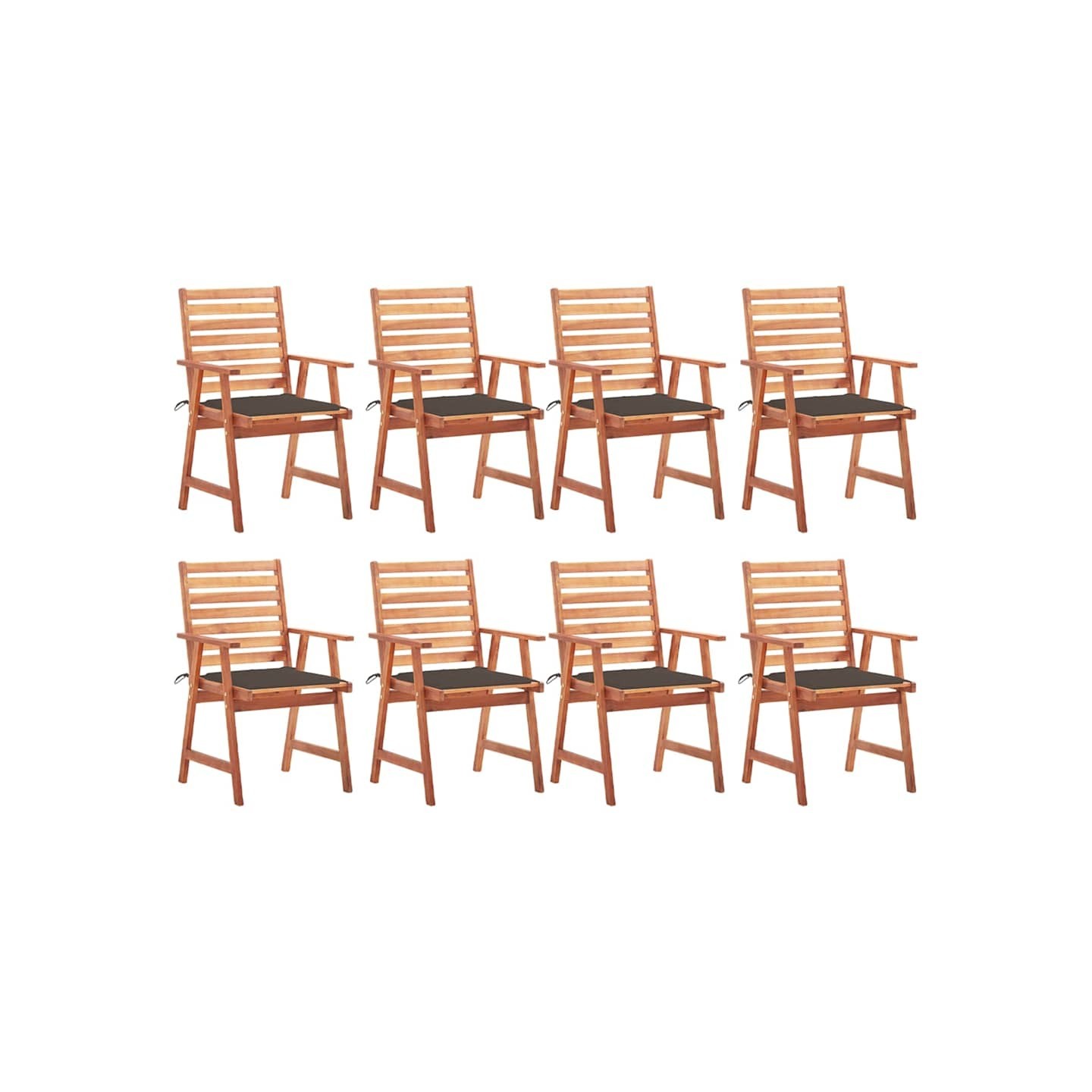 Chaises à manger d'extérieur lot de 8 et coussins Acacia massif