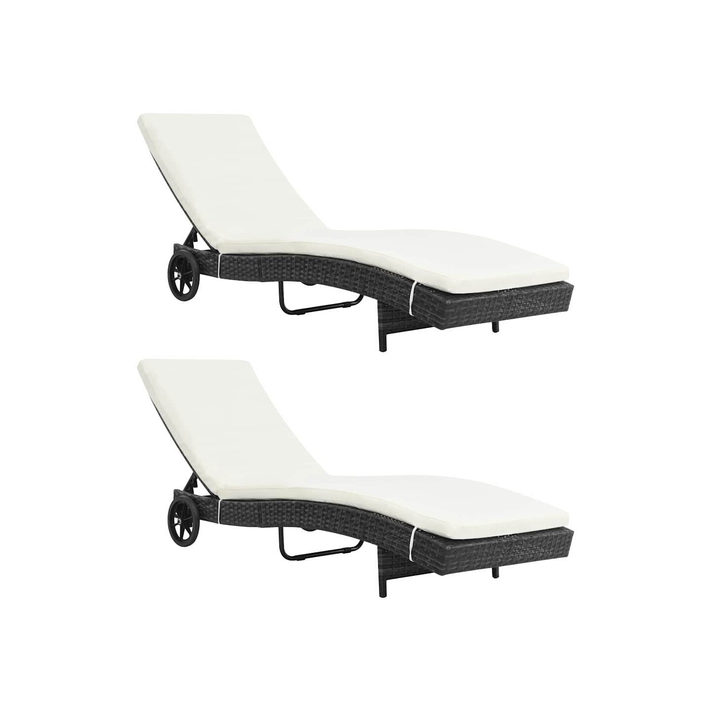 Chaises longues lot de 2 avec roues et coussins Résine tressée