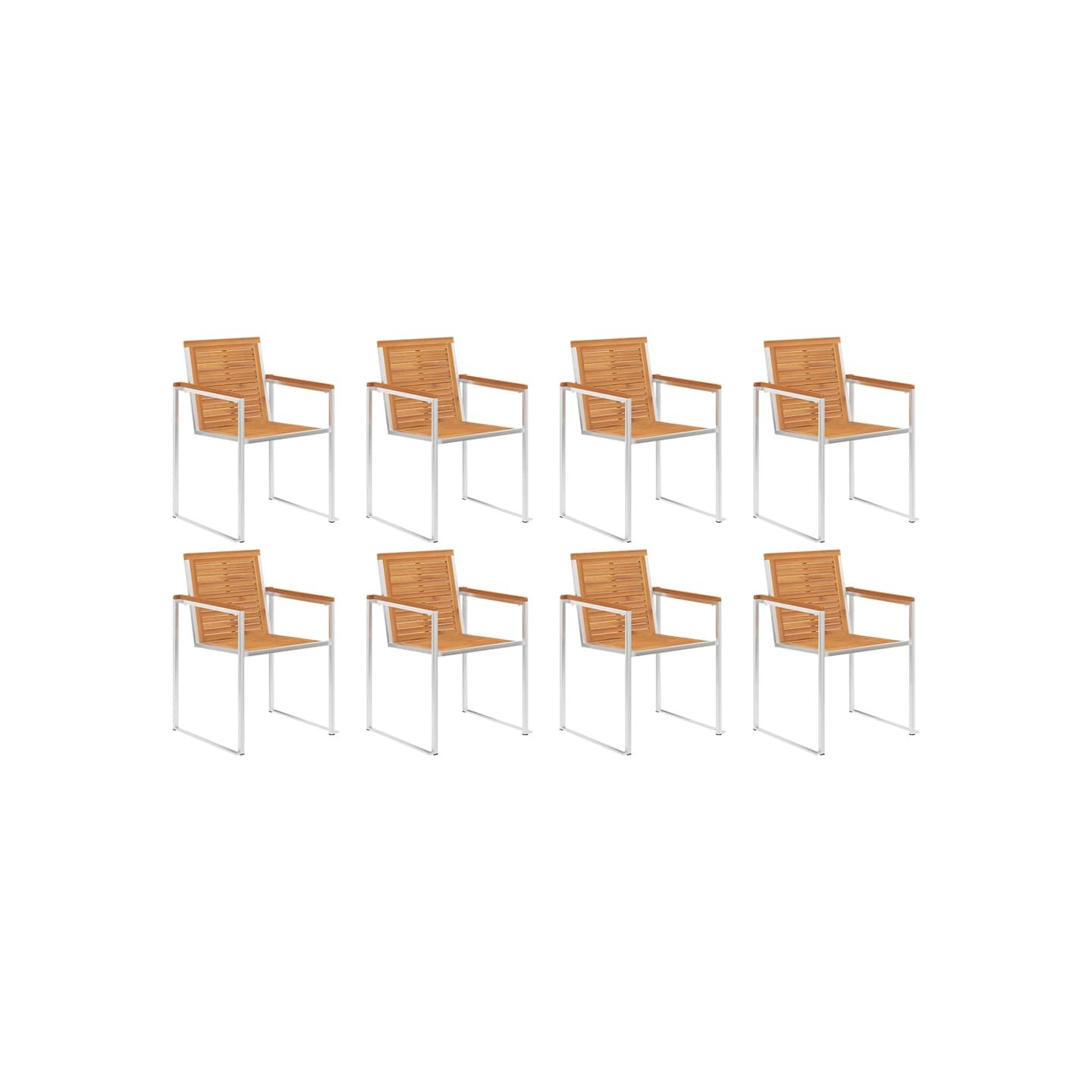 Chaises de jardin lot de 8 Bois d'acacia et acier inoxydable