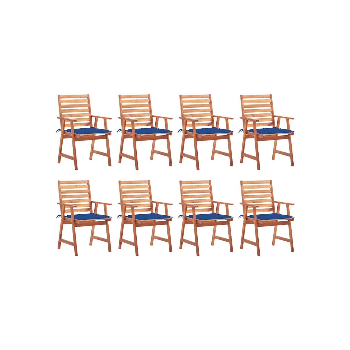Chaises à manger d'extérieur lot de 8 et coussins Acacia massif