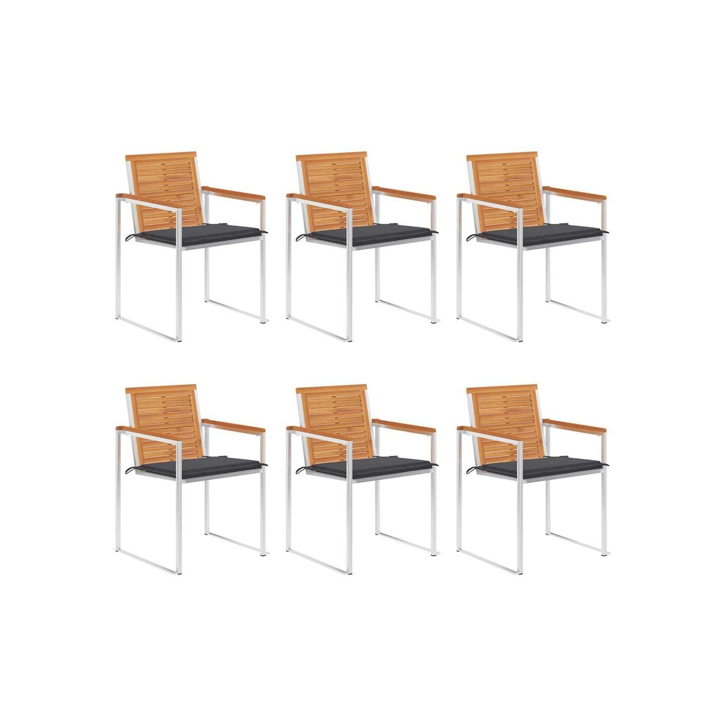 Chaises de jardin lot de 6 avec coussins Bois d'acacia solide
