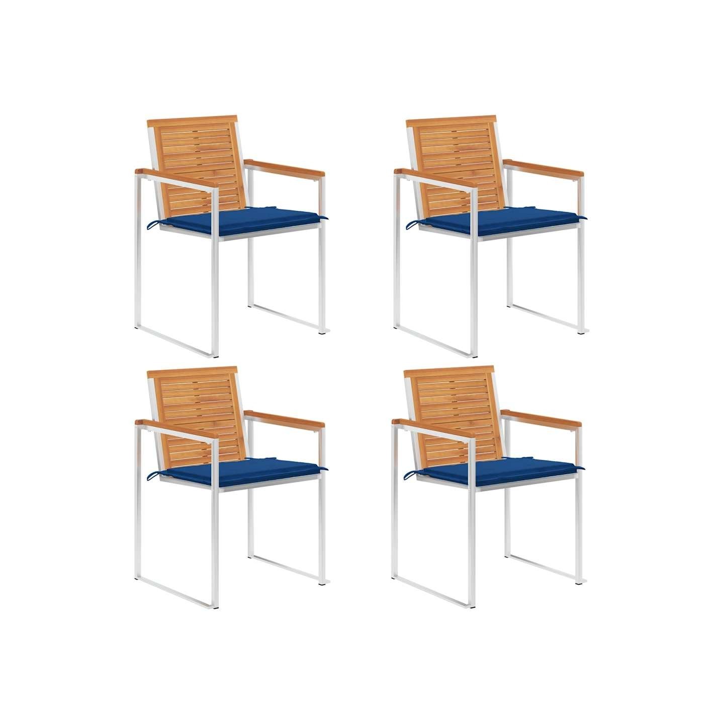 Chaises de jardin lot de 4 avec coussins Bois d'acacia massif