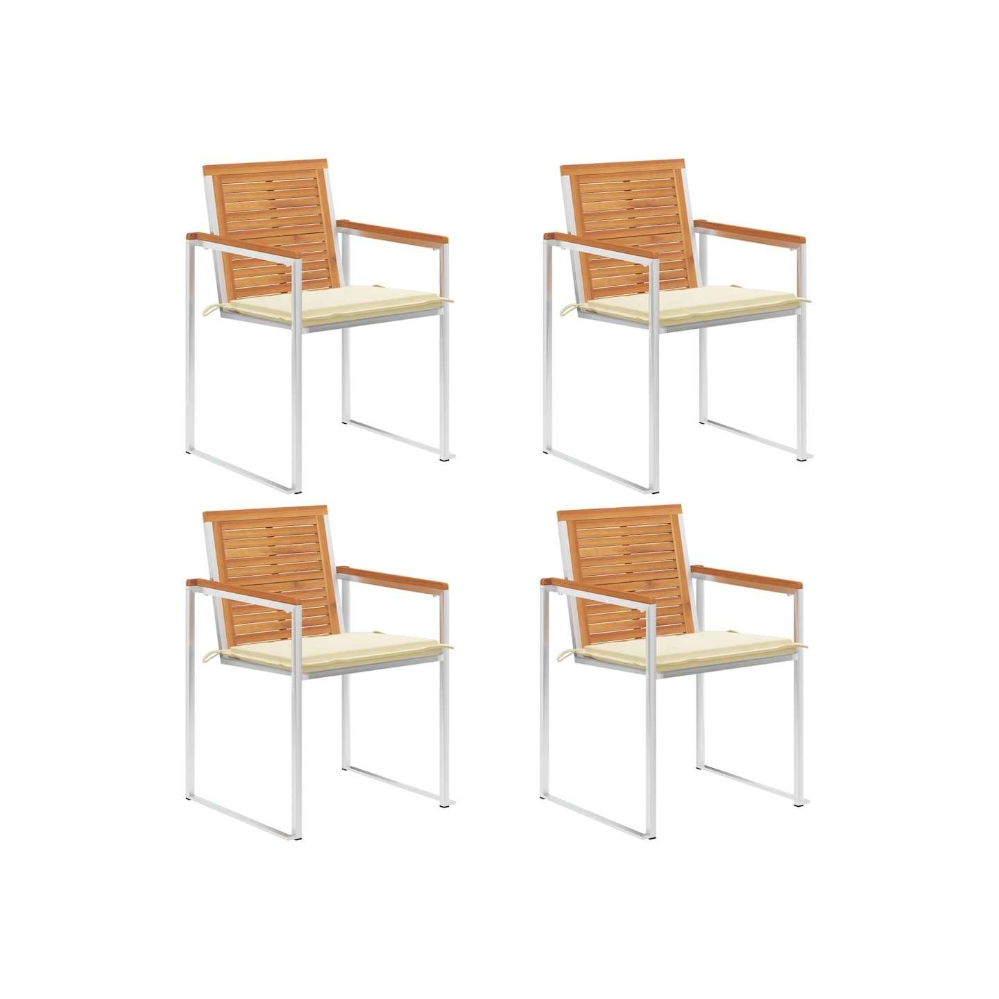 Chaises de jardin lot de 4 avec coussins Bois d'acacia massif