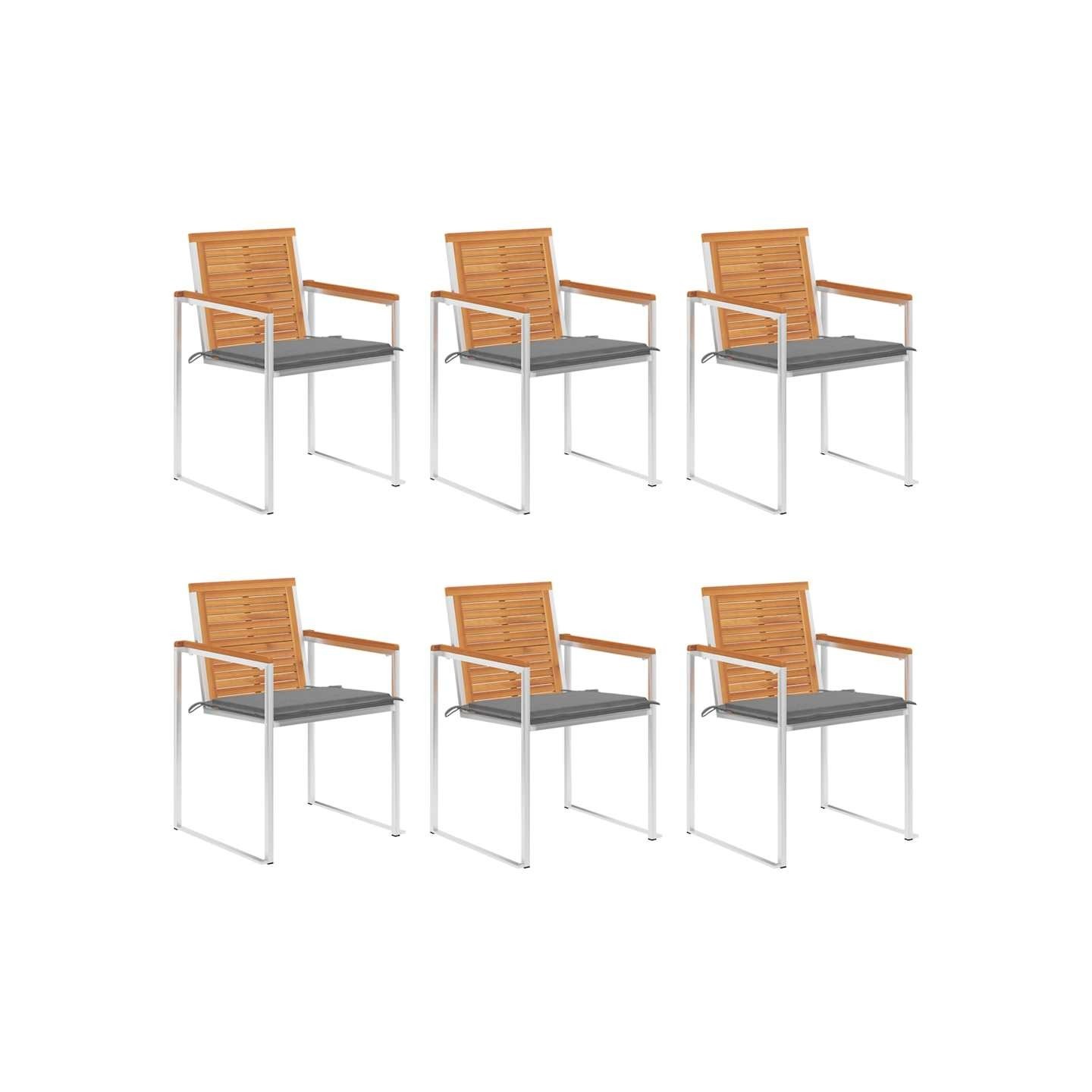 Chaises de jardin lot de 6 avec coussins Bois d'acacia solide