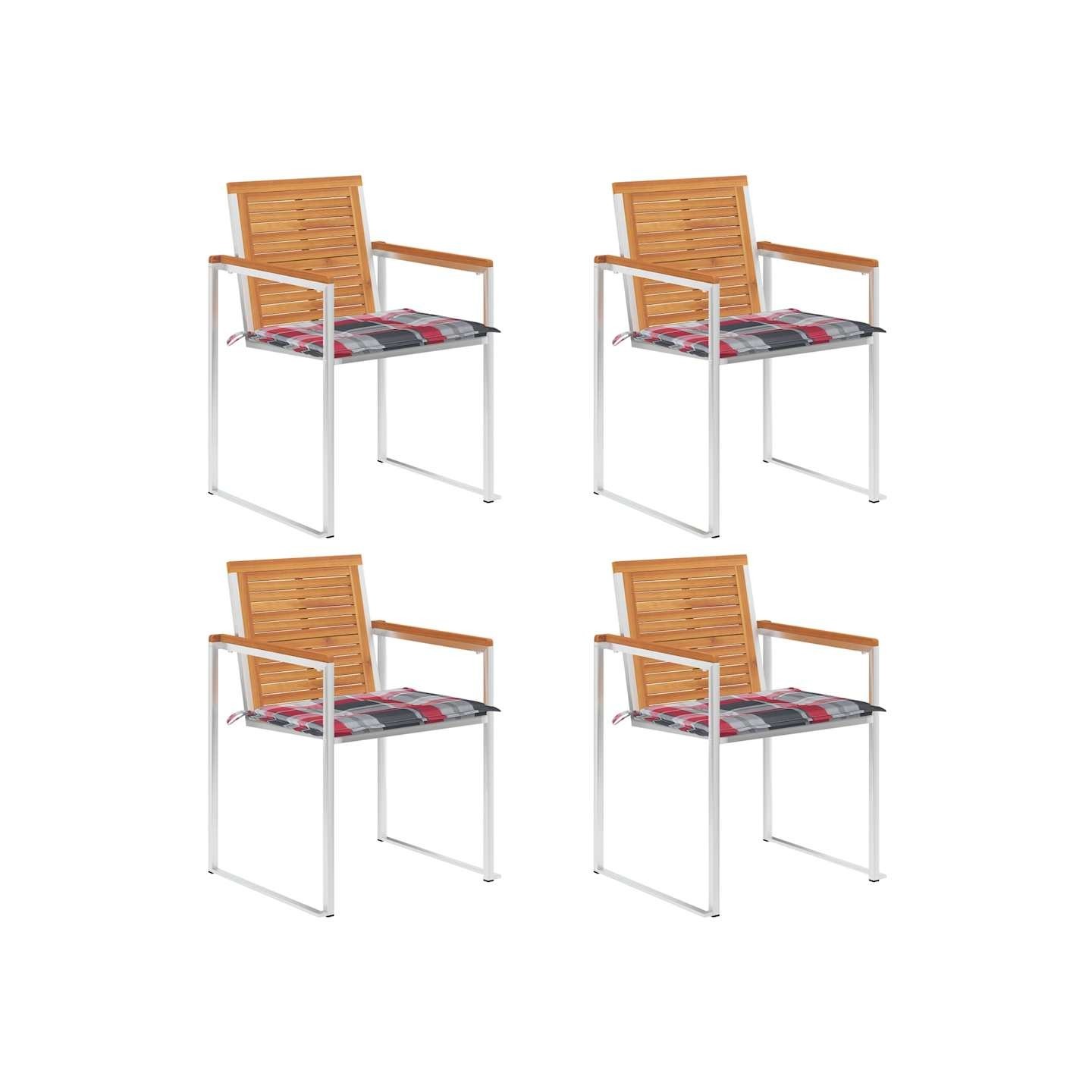 Chaises de jardin lot de 4 avec coussins Bois d'acacia massif