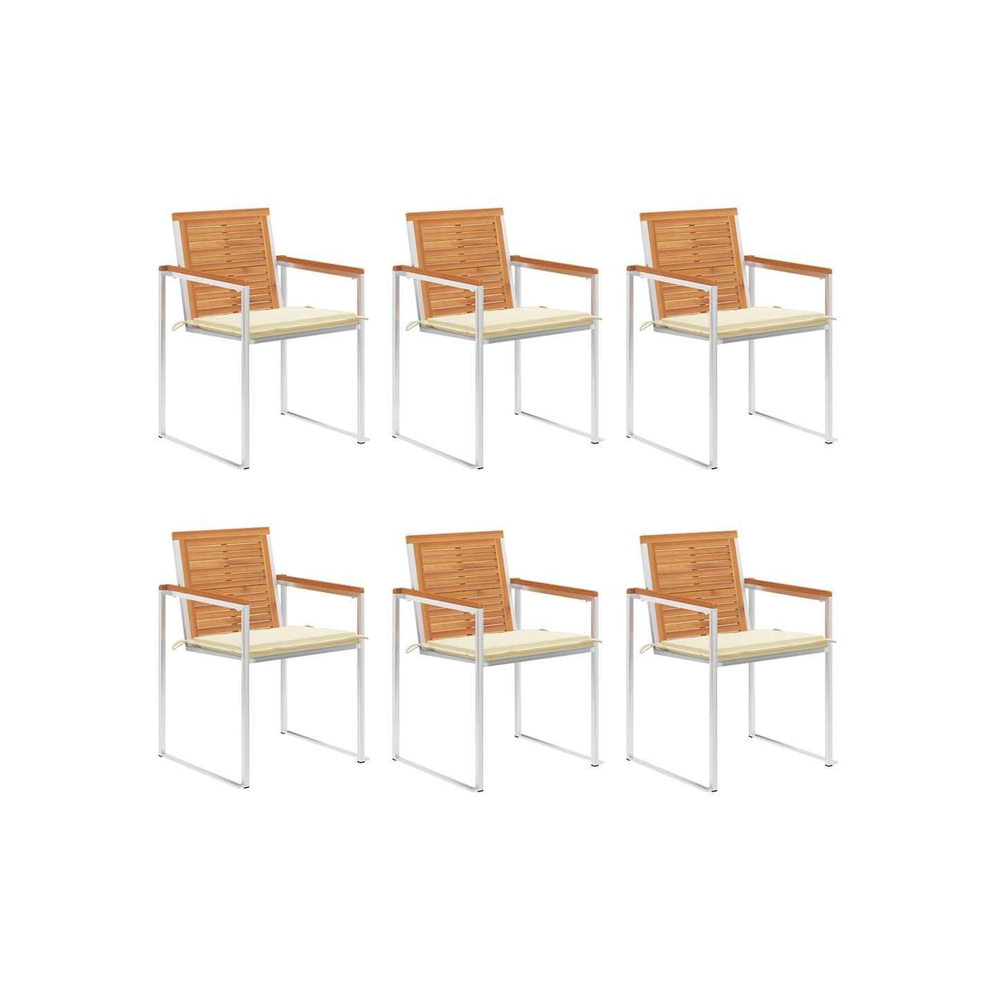 Chaises de jardin lot de 6 avec coussins Bois d'acacia solide