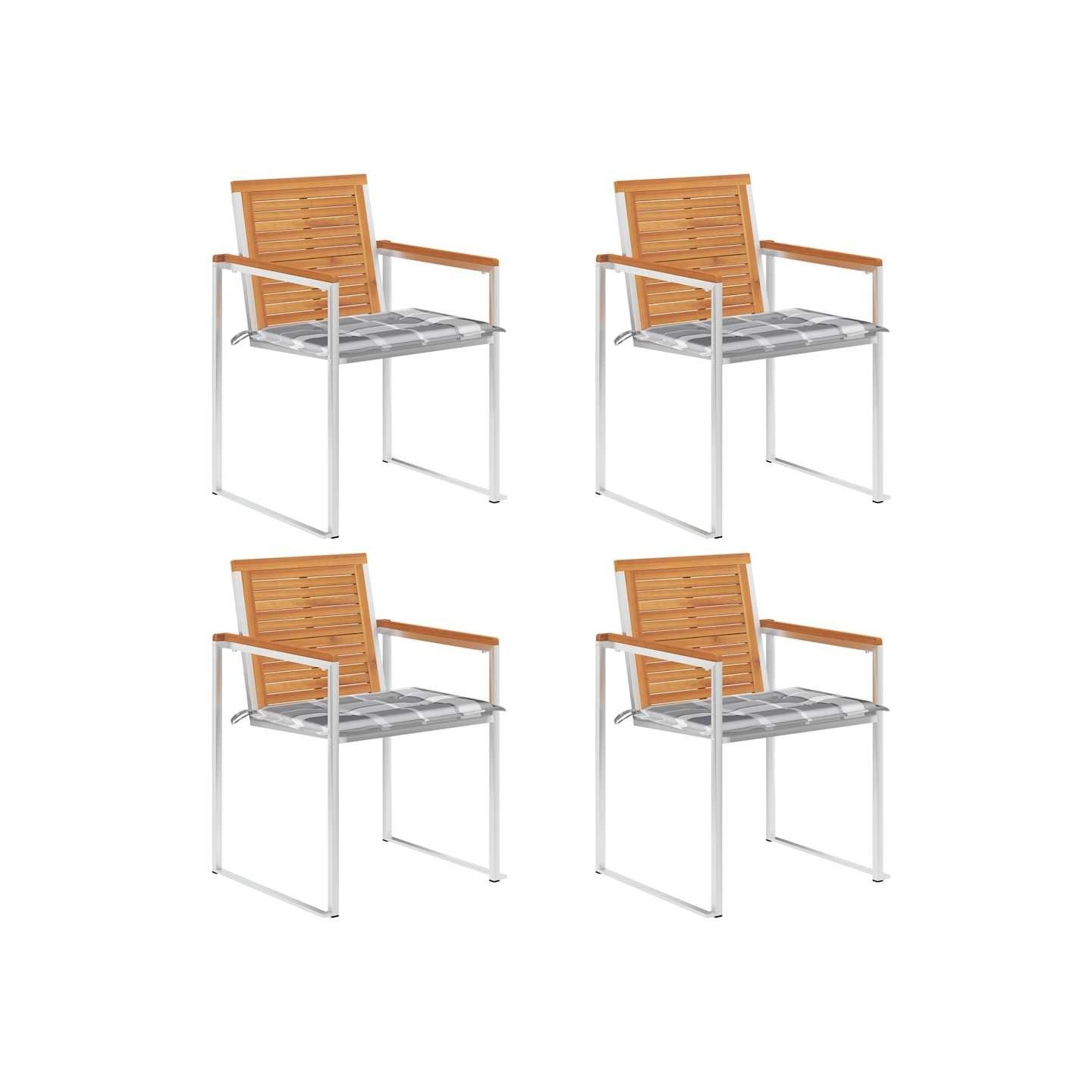 Chaises de jardin lot de 4 avec coussins Bois d'acacia massif