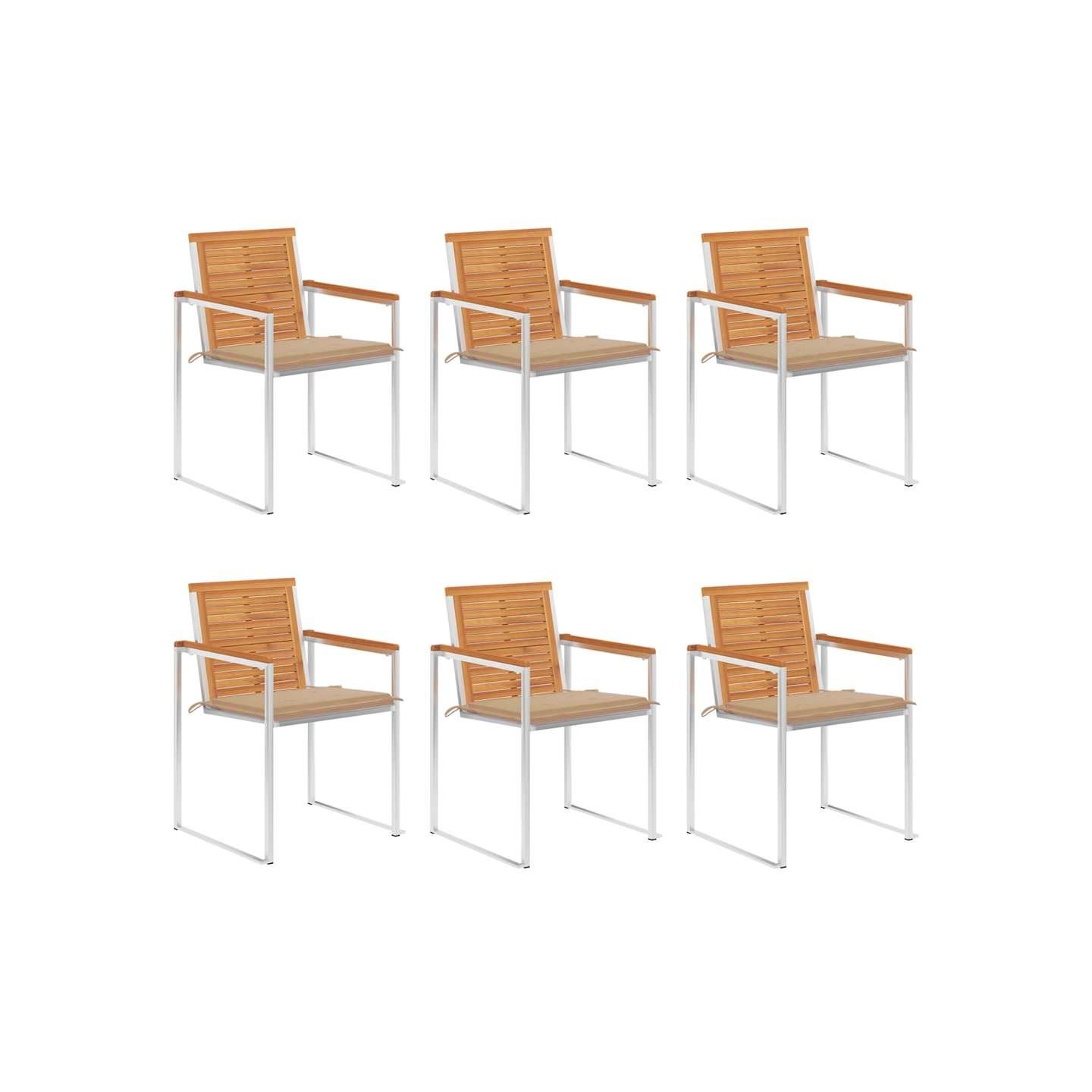 Chaises de jardin lot de 6 avec coussins Bois d'acacia solide