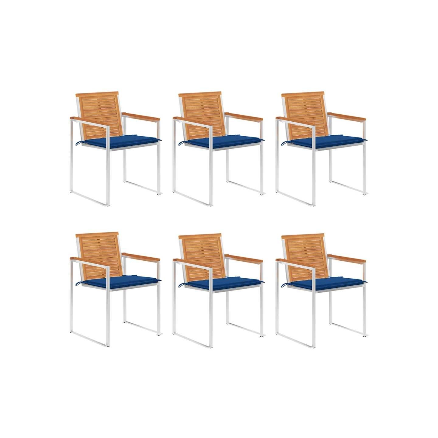 Chaises de jardin lot de 6 avec coussins Bois d'acacia solide