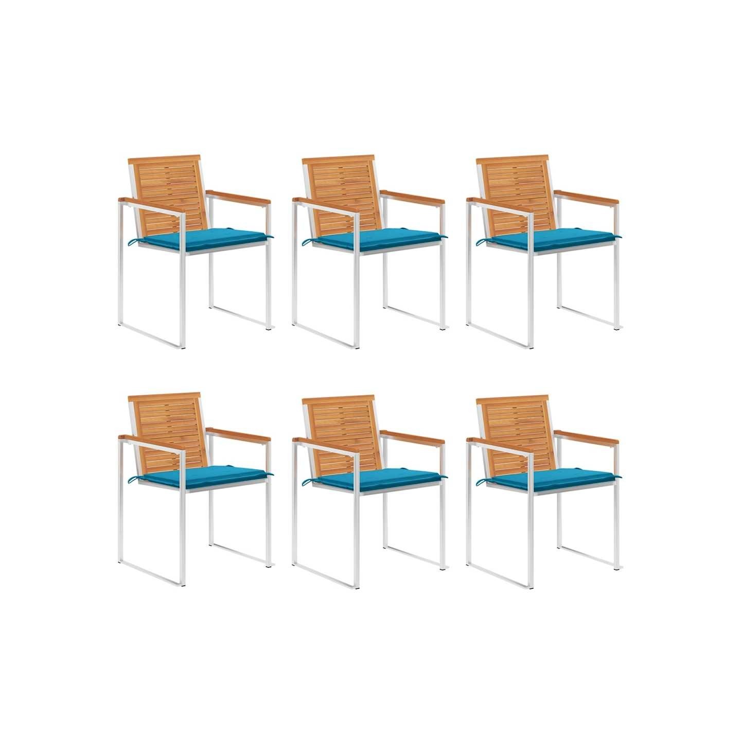 Chaises de jardin lot de 6 avec coussins Bois d'acacia solide