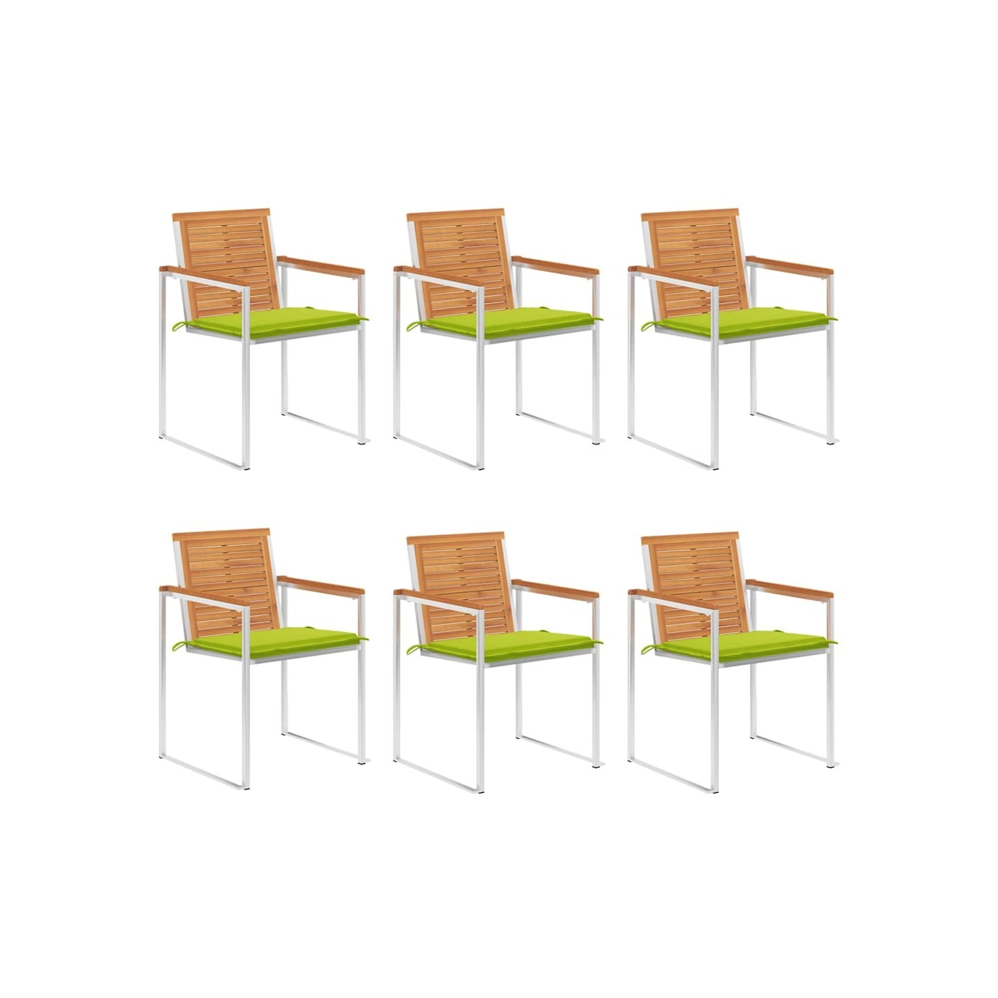Chaises de jardin lot de 6 avec coussins Bois d'acacia solide