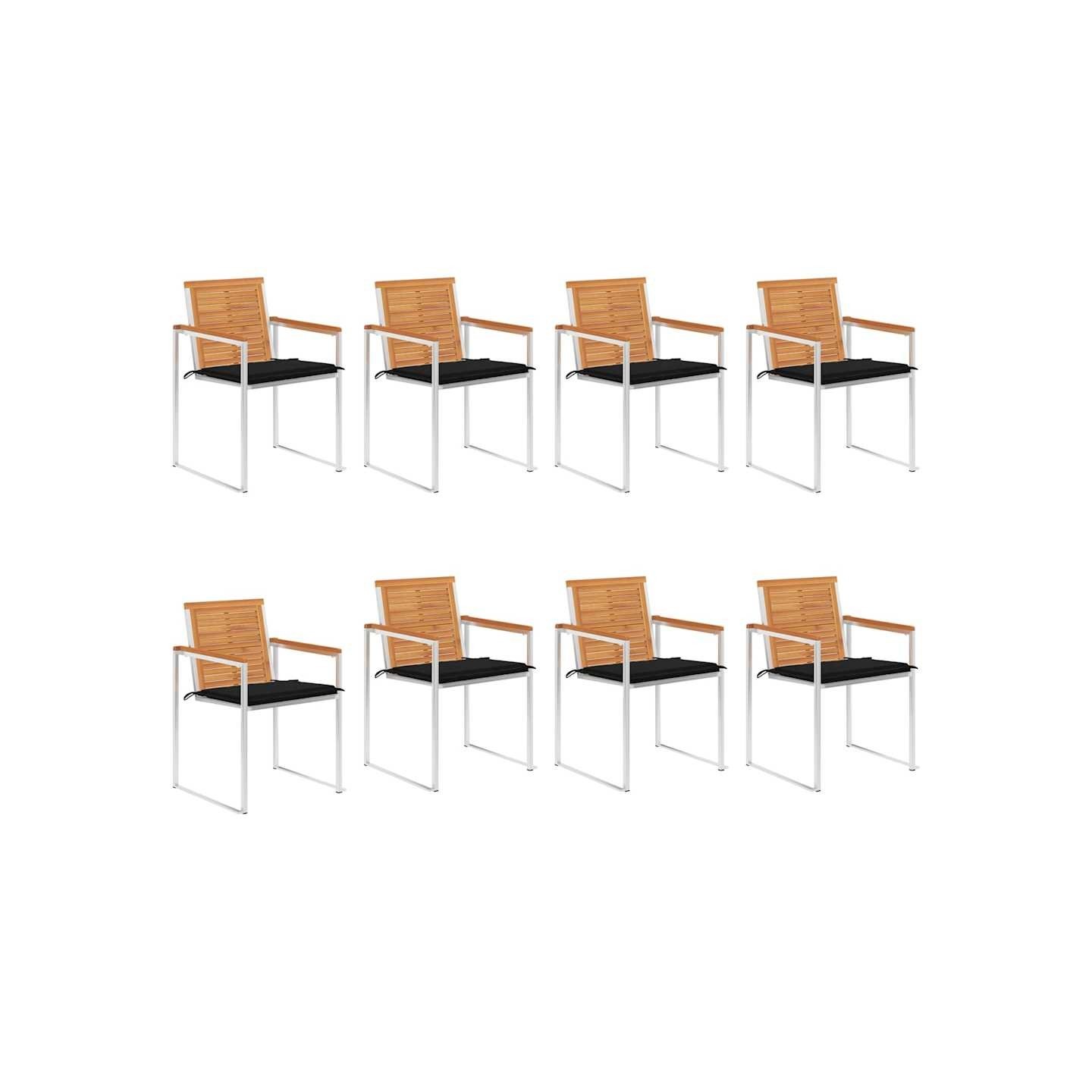 Chaises de jardin lot de 8 avec coussins Bois d'acacia solide