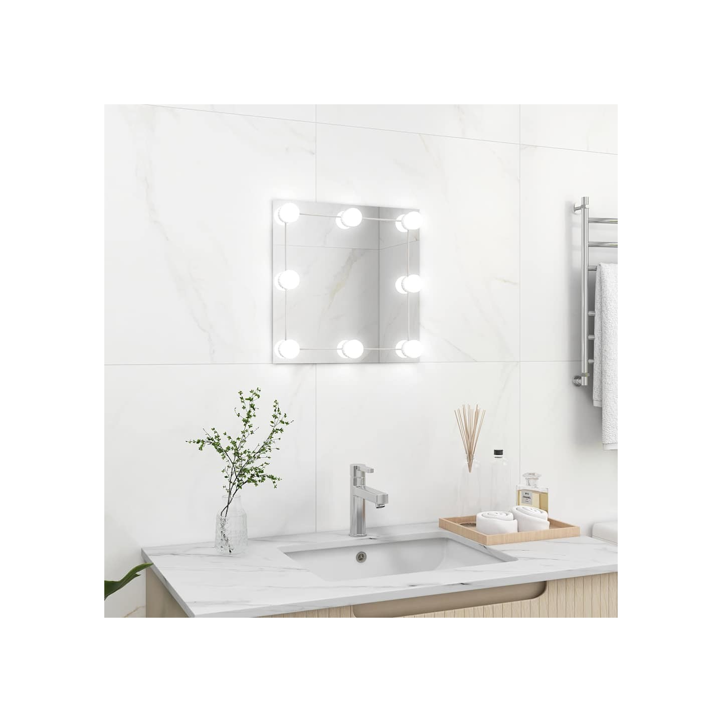 Miroir mural avec lampes LED Carré Verre