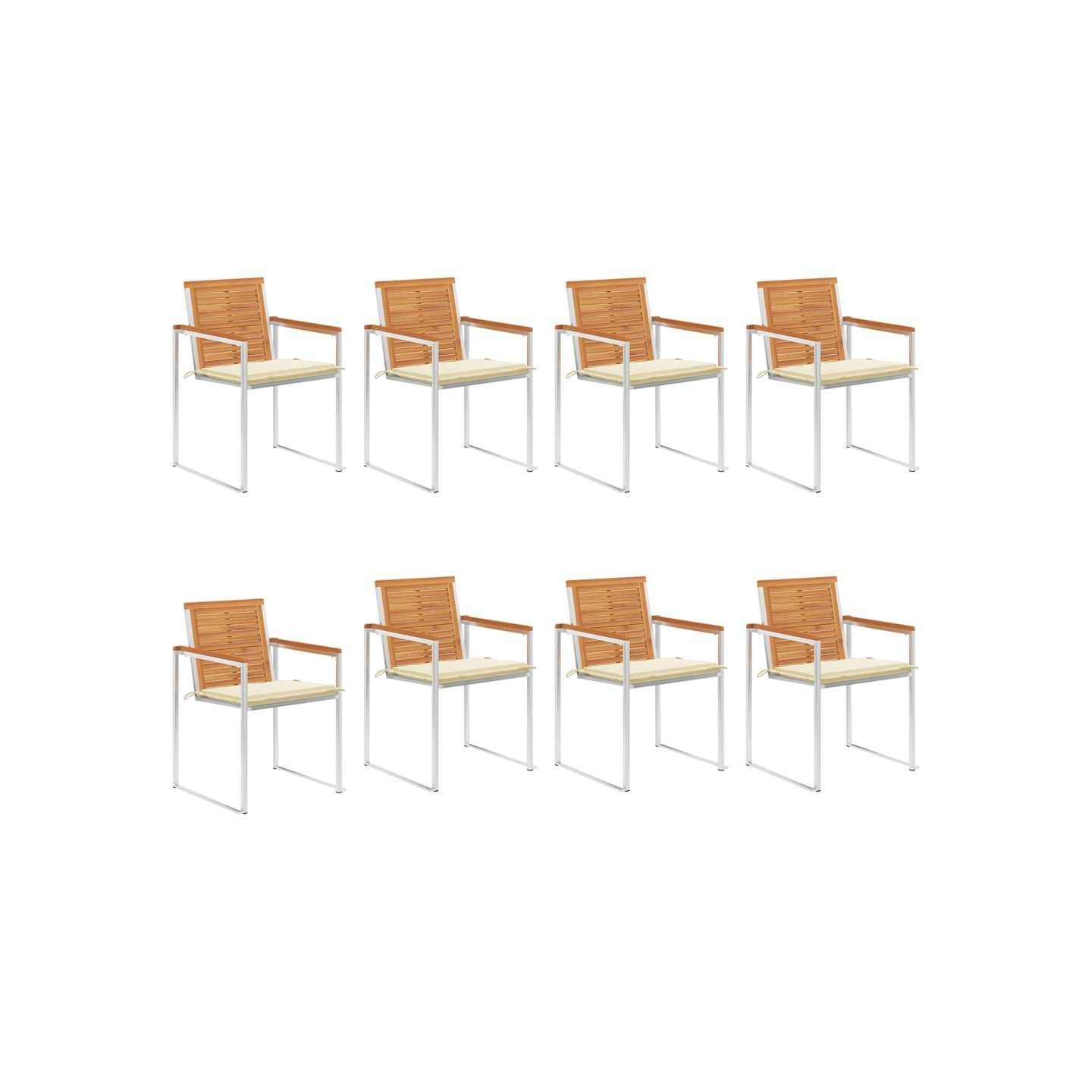Chaises de jardin lot de 8 avec coussins Bois d'acacia solide