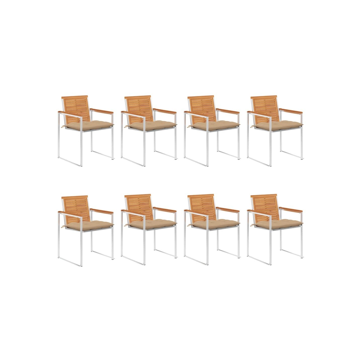 Chaises de jardin lot de 8 avec coussins Bois d'acacia solide