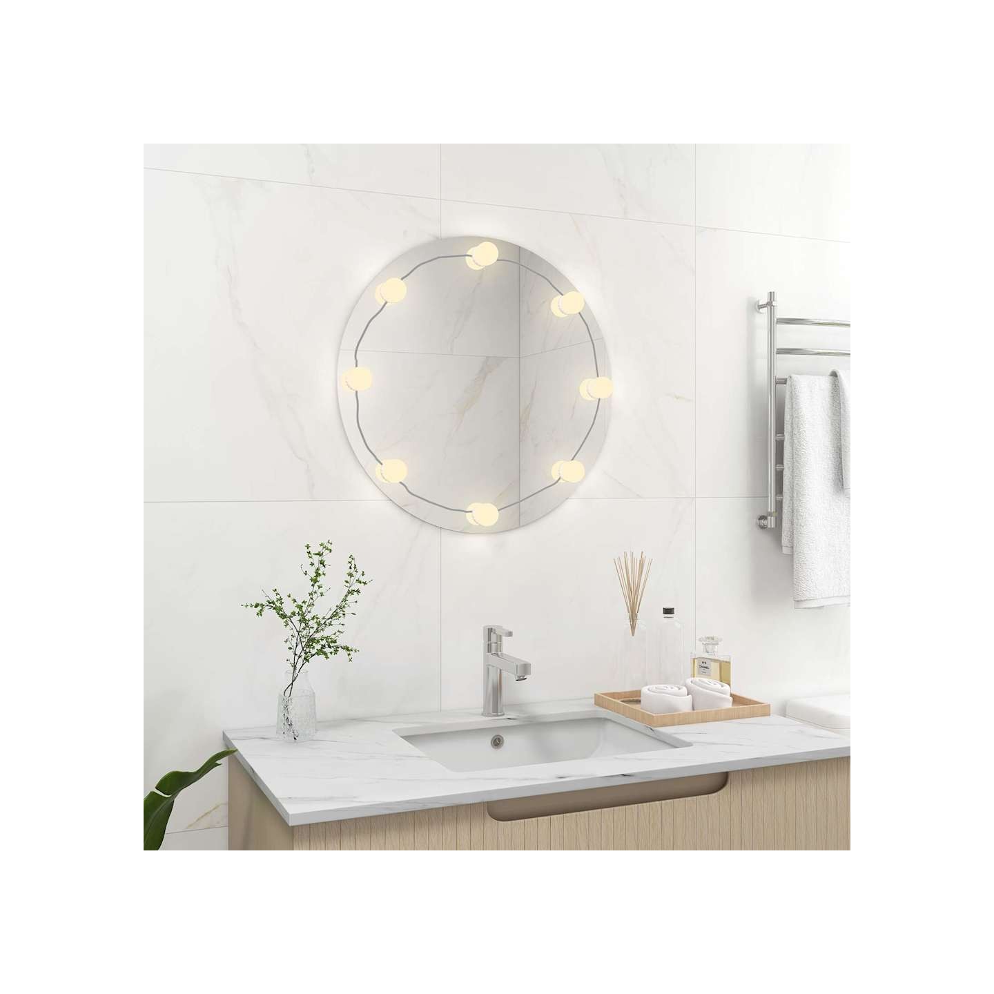 Miroir mural avec lampes LED Rond Verre