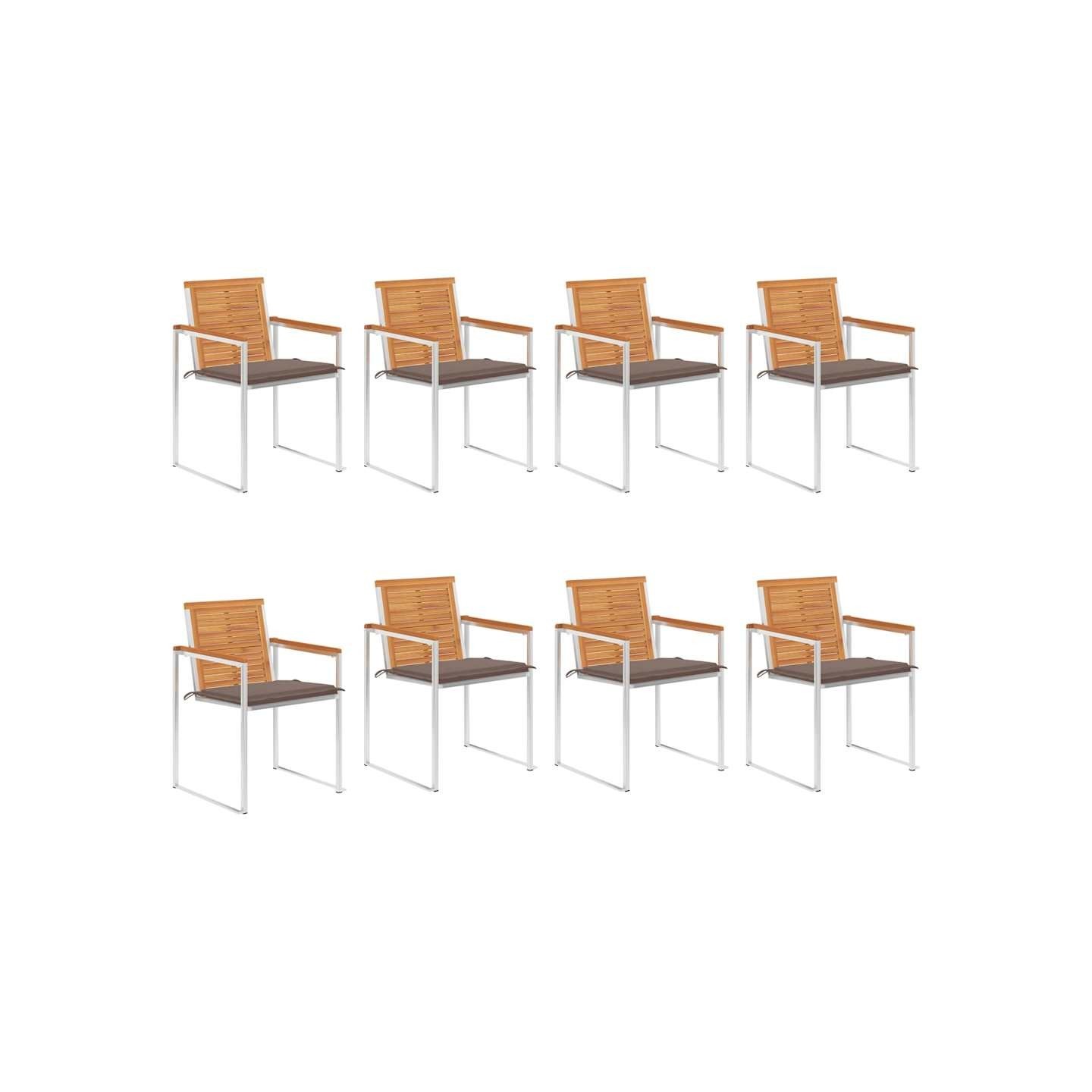 Chaises de jardin lot de 8 avec coussins Bois d'acacia solide