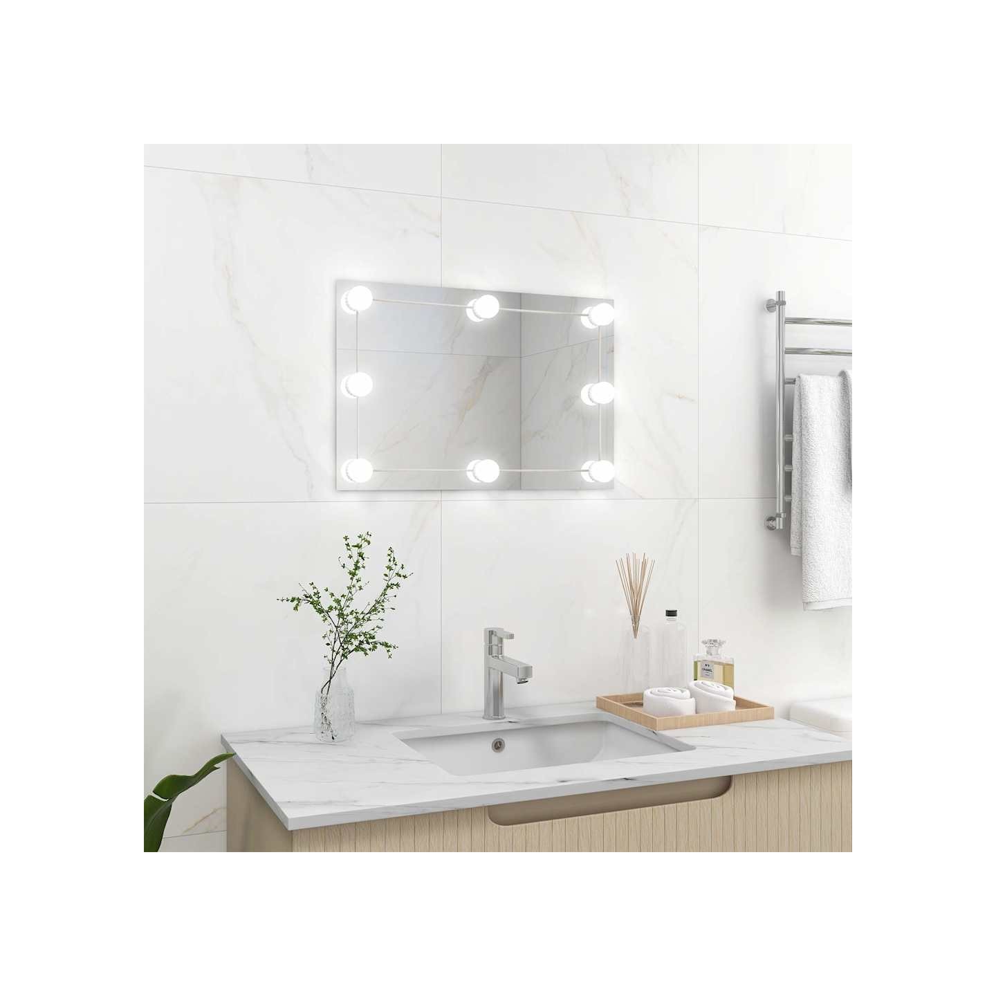 Miroir mural avec lampes LED Rectangulaire Verre