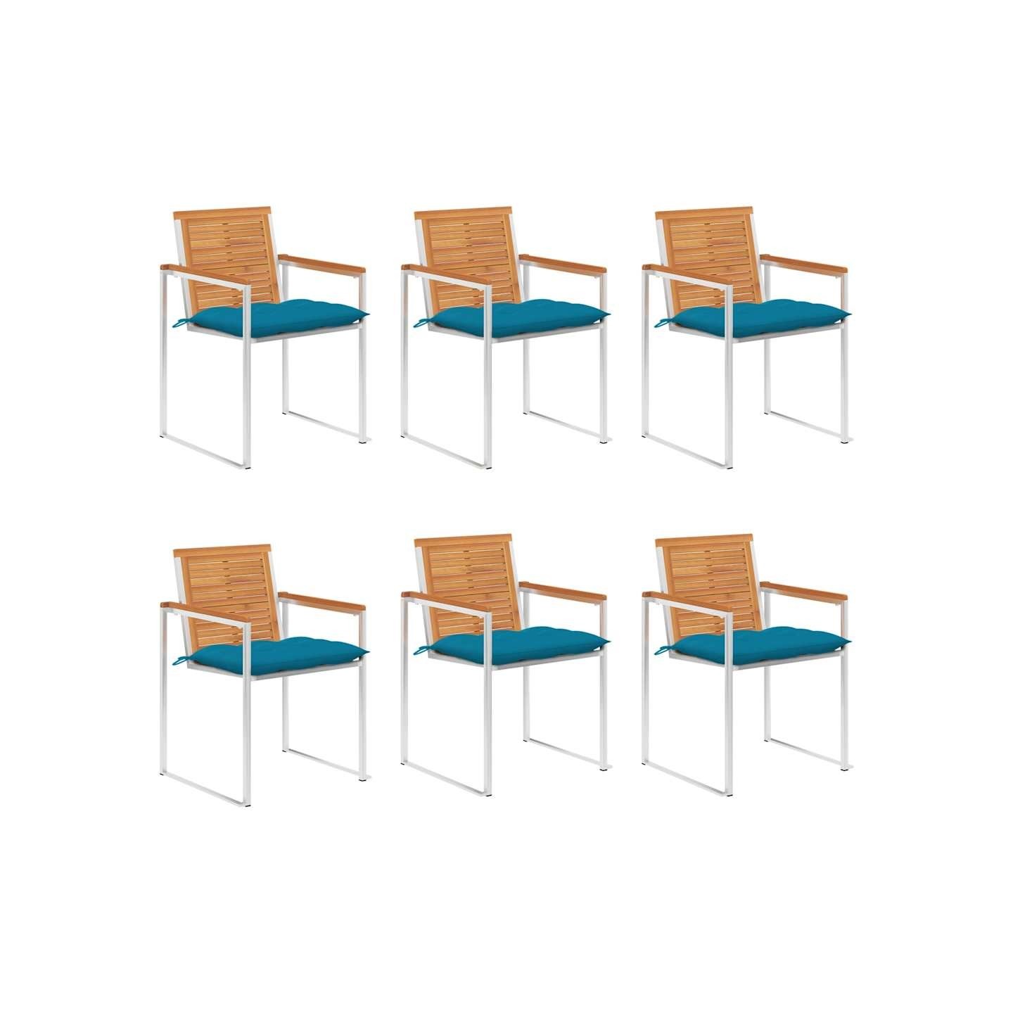 Chaises de jardin lot de 6 avec coussins Bois d'acacia solide
