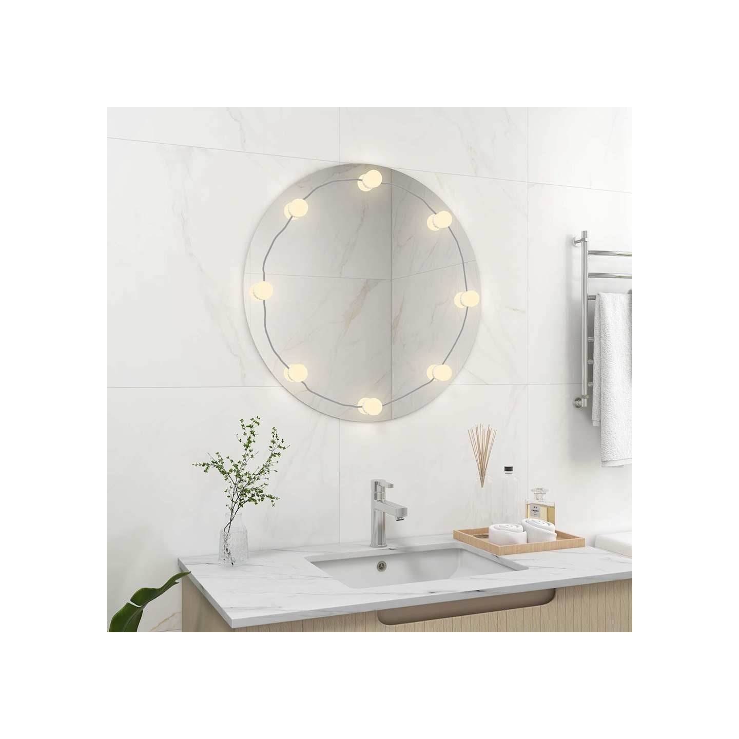 Miroir mural avec lampes LED Rond Verre