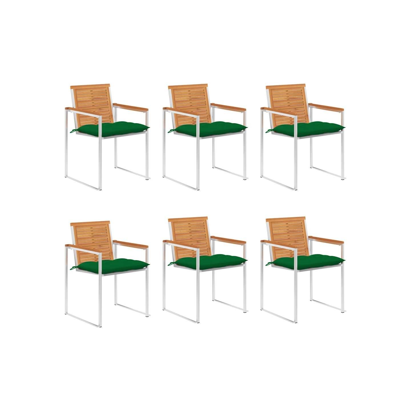 Chaises de jardin lot de 6 avec coussins Bois d'acacia solide