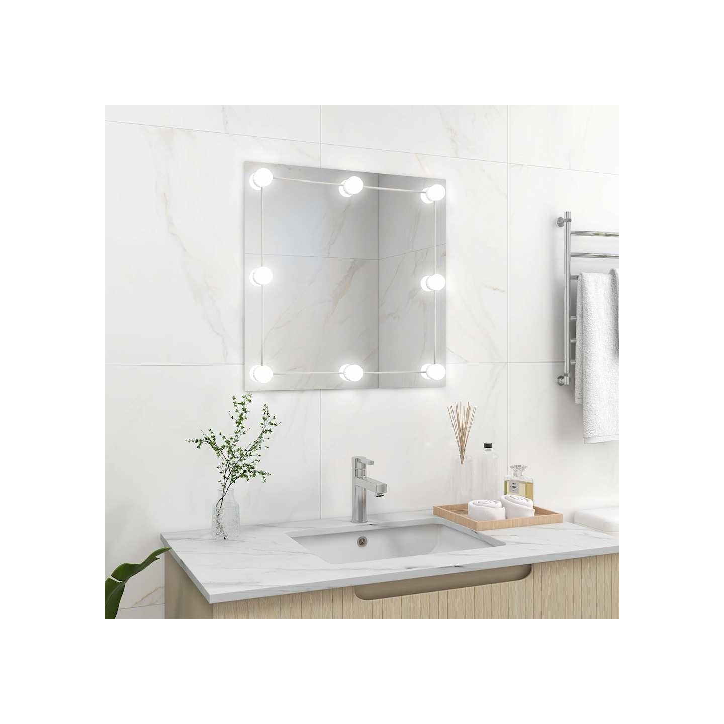 Miroir mural avec lampes LED Carré Verre