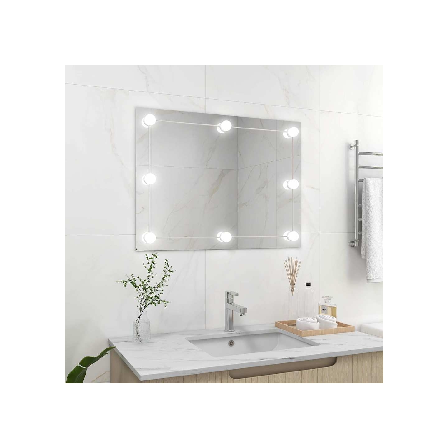 Miroir mural sans cadre avec lampes LED Rectangulaire Verre