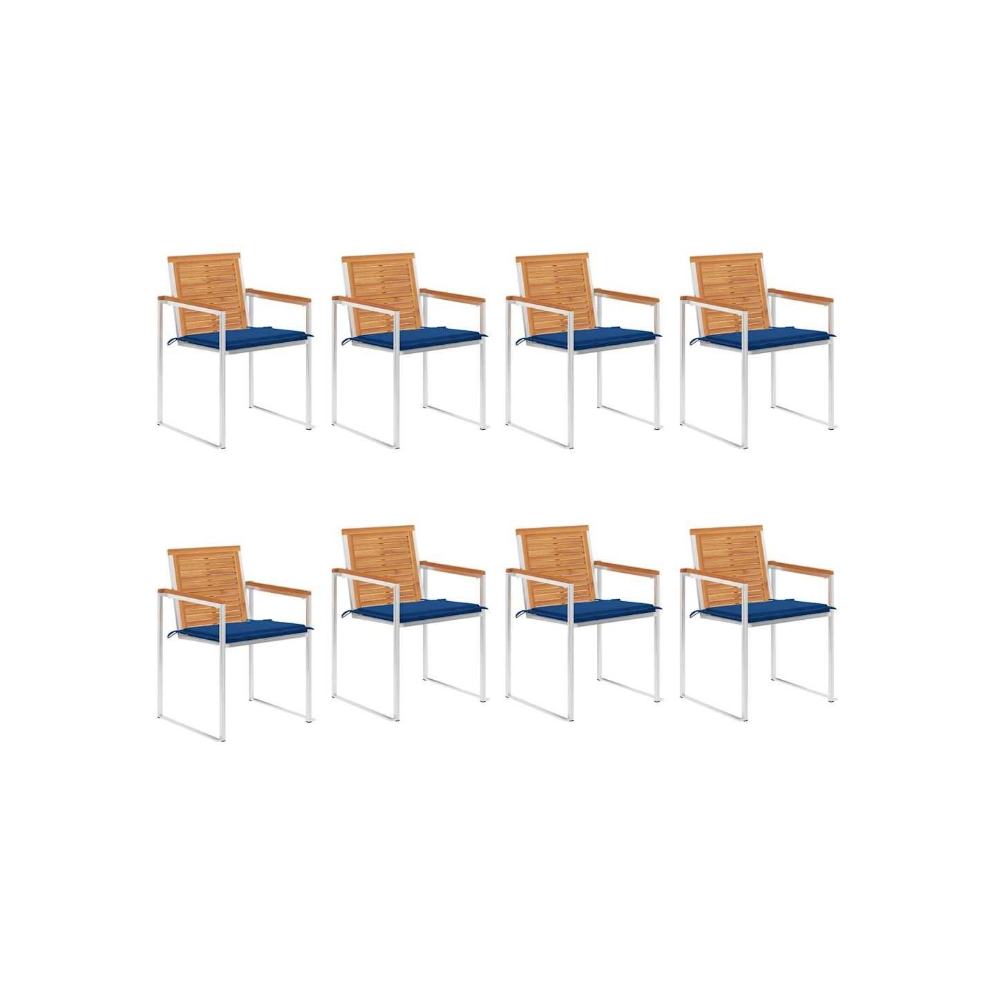Chaises de jardin lot de 8 avec coussins Bois d'acacia solide