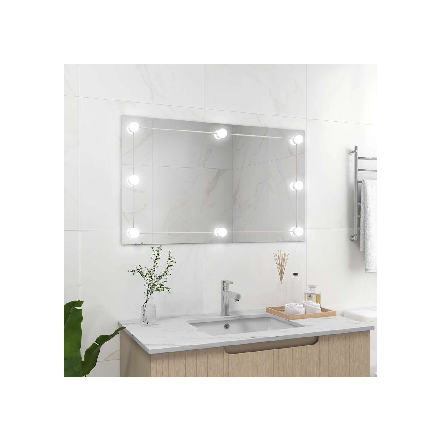 Miroir mural sans cadre avec lampes LED Rectangulaire Verre
