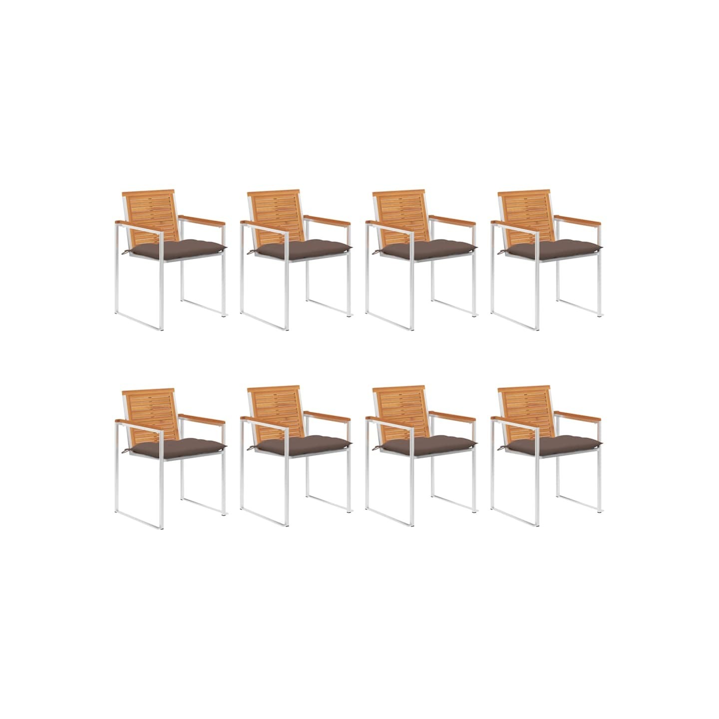 Chaises de jardin lot de 8 avec coussins Bois d'acacia solide