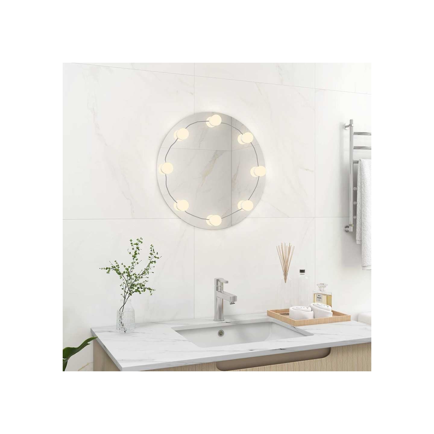 Miroir mural avec lampes LED Rond Verre