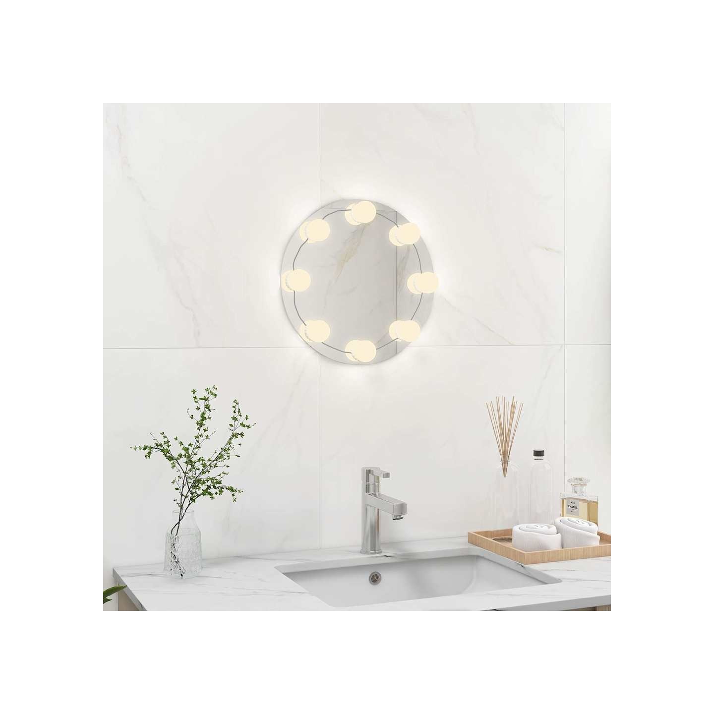 Miroir mural sans cadre avec lampes LED Rond Verre