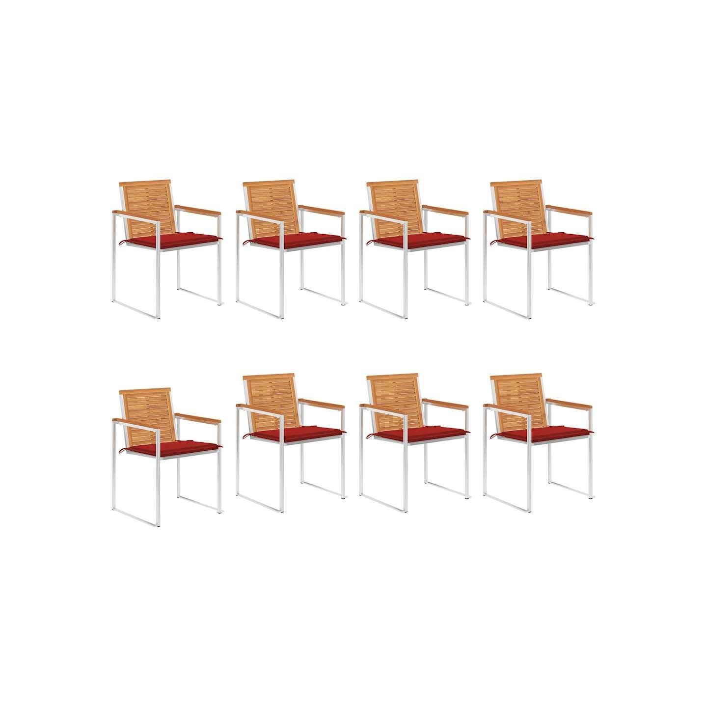 Chaises de jardin lot de 8 avec coussins Bois d'acacia solide