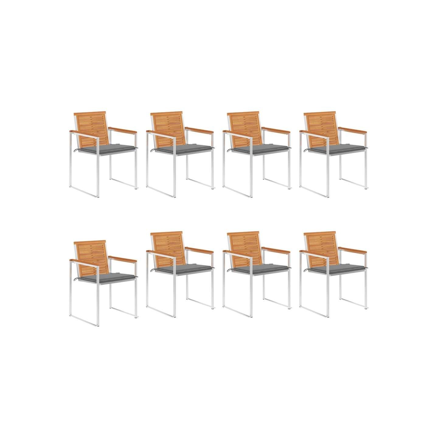 Chaises de jardin lot de 8 avec coussins Bois d'acacia solide