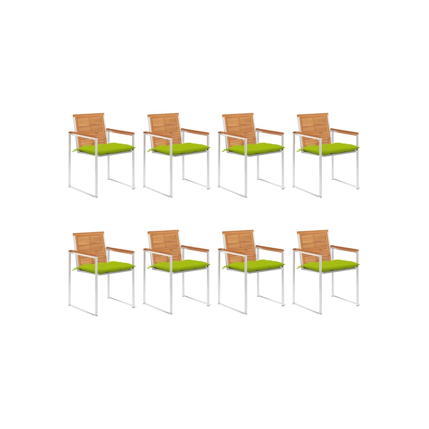 Chaises de jardin lot de 8 avec coussins Bois d'acacia solide
