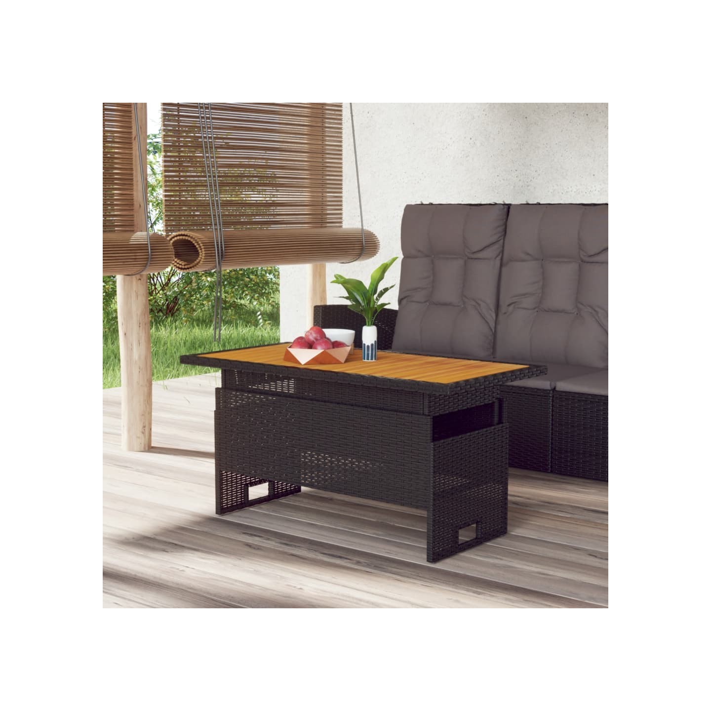 Table de jardin noir 100x50x43/63 cm acacia et résine tressée