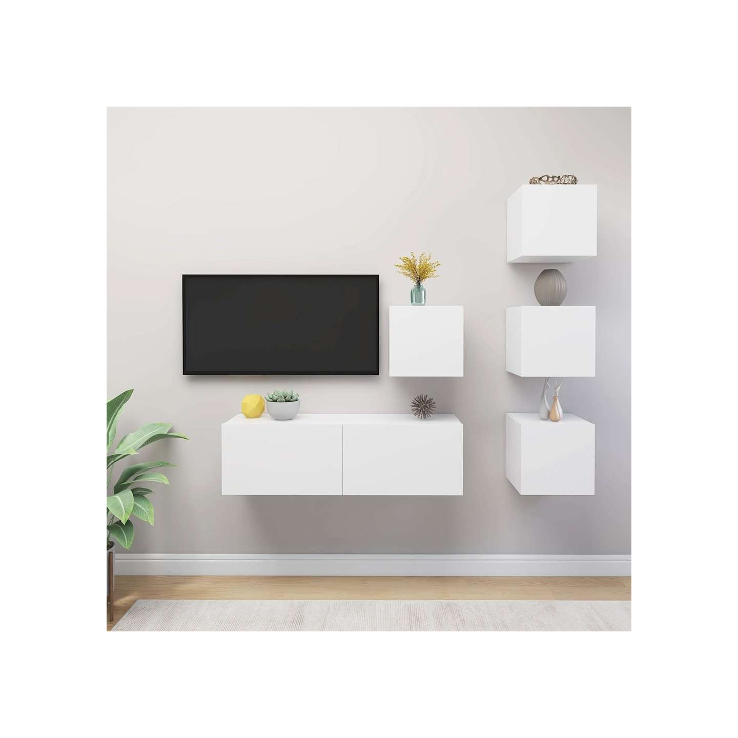 Ensemble de meuble TV 5 pcs Blanc Bois d'ingénierie
