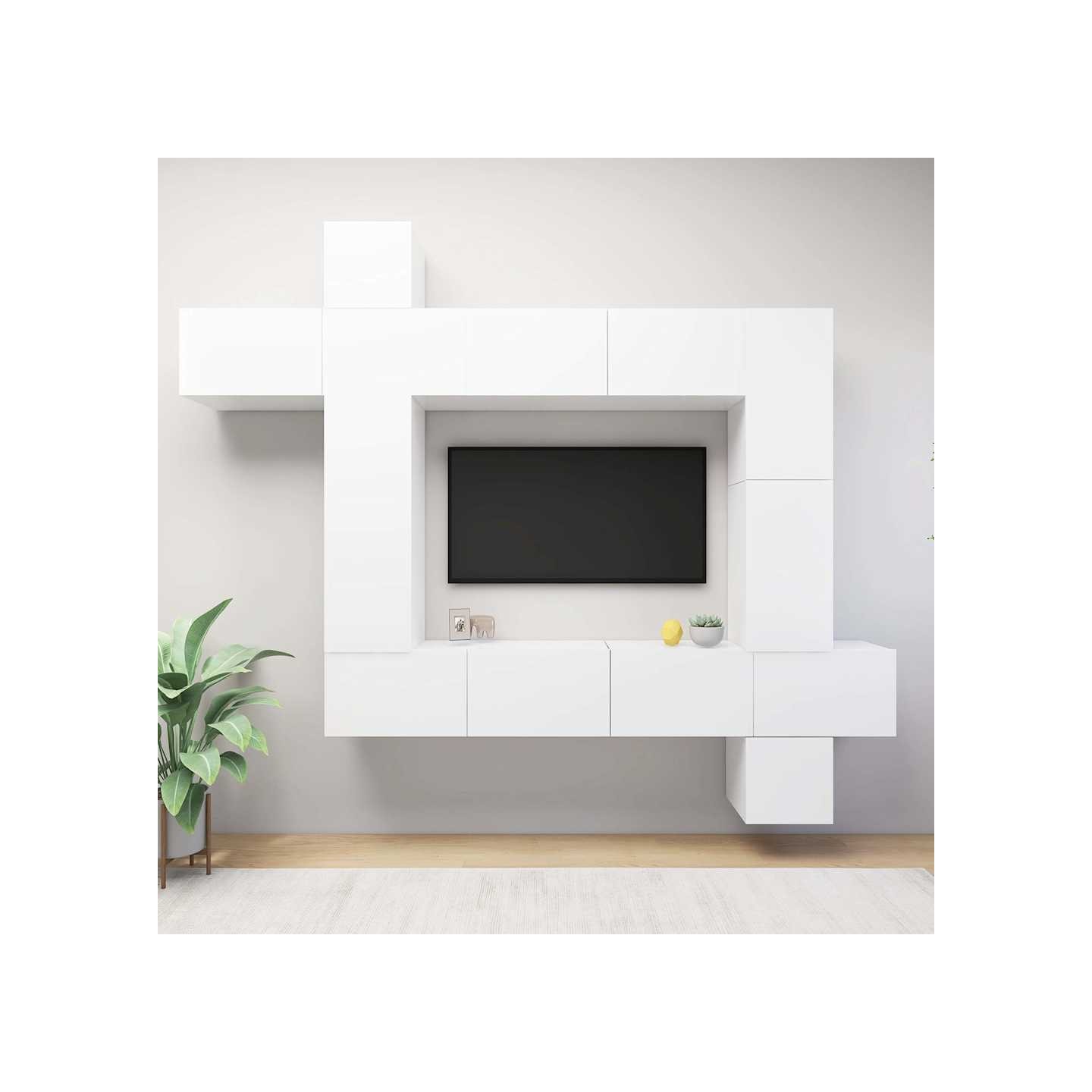 Ensemble de meuble TV 9 pcs Blanc Bois d'ingénierie